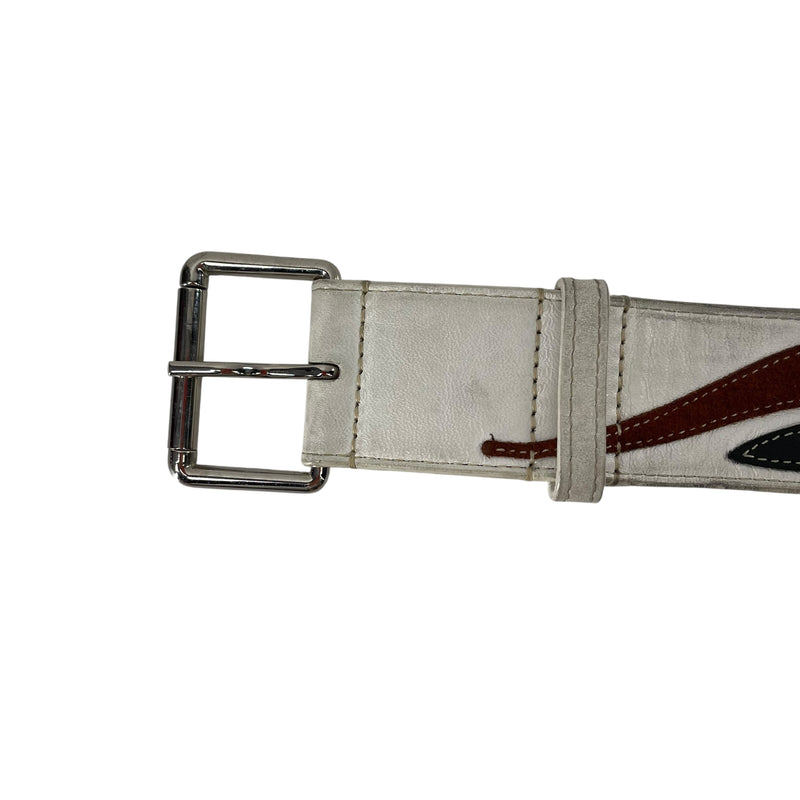 LANVIN/Belt/Leather/WHT/BLK + MAROON FELT