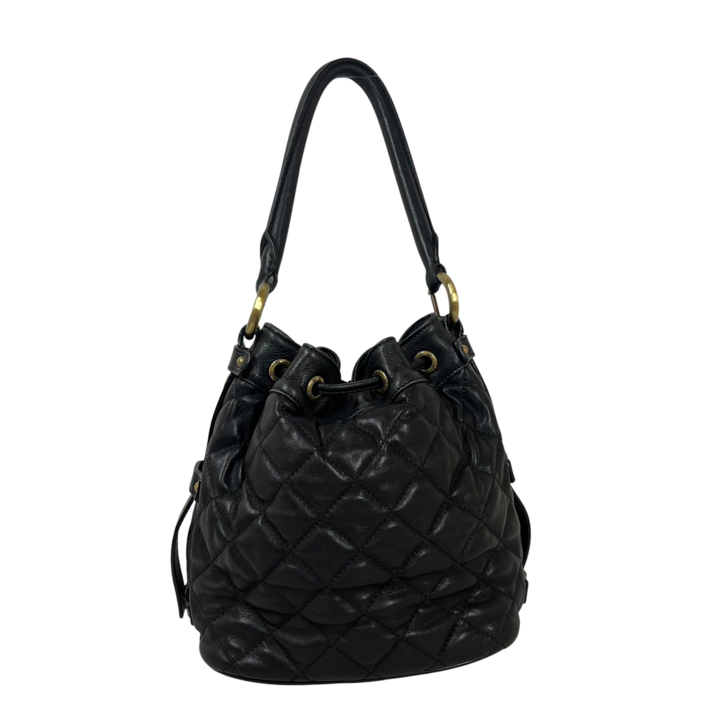 MCM/Bag/Leather/BLK/quilted bucket bag view 2