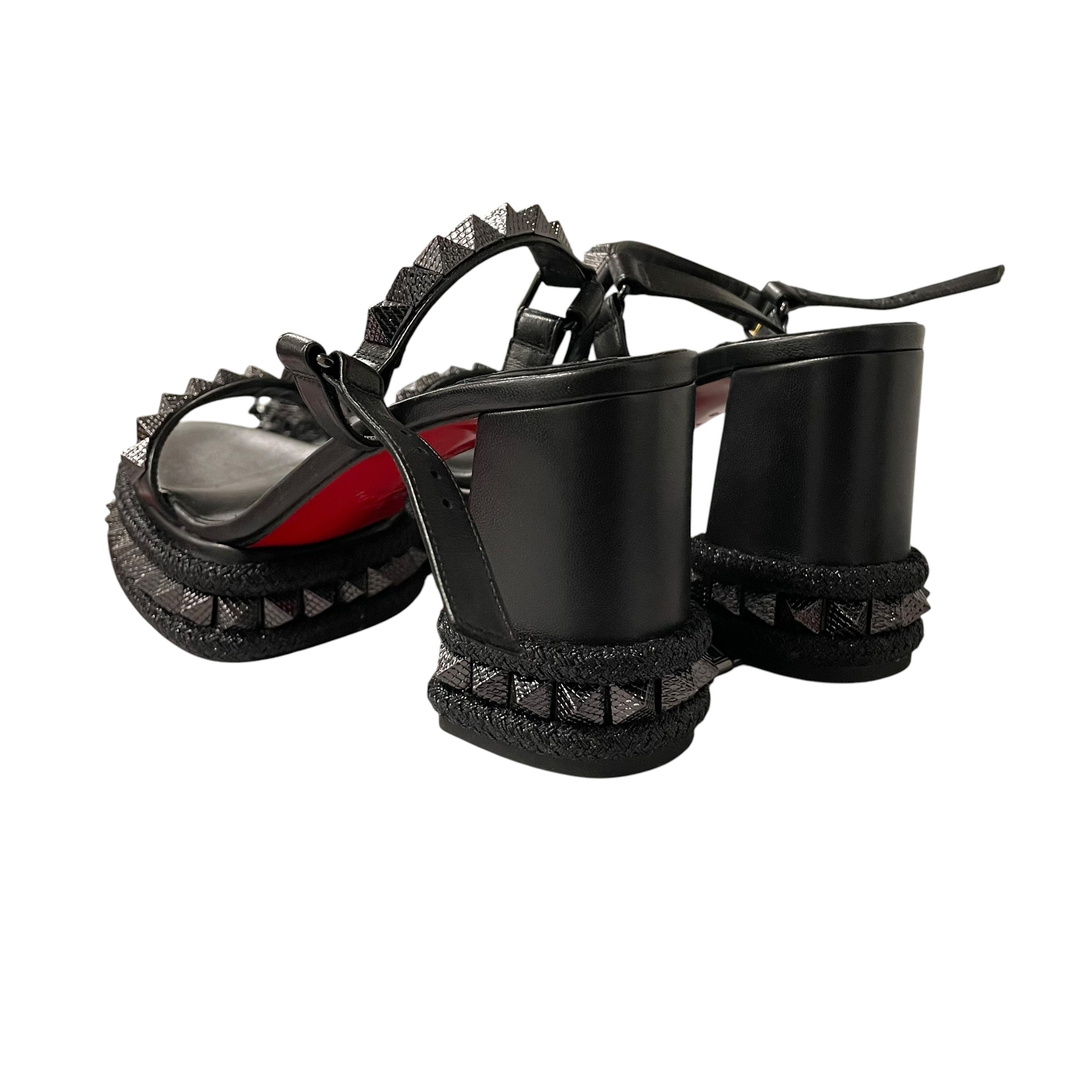 Christian Louboutin/Heels/EU 38/Leather/BLK/SQUARE SPIKE PLATFORM HEELS view 2