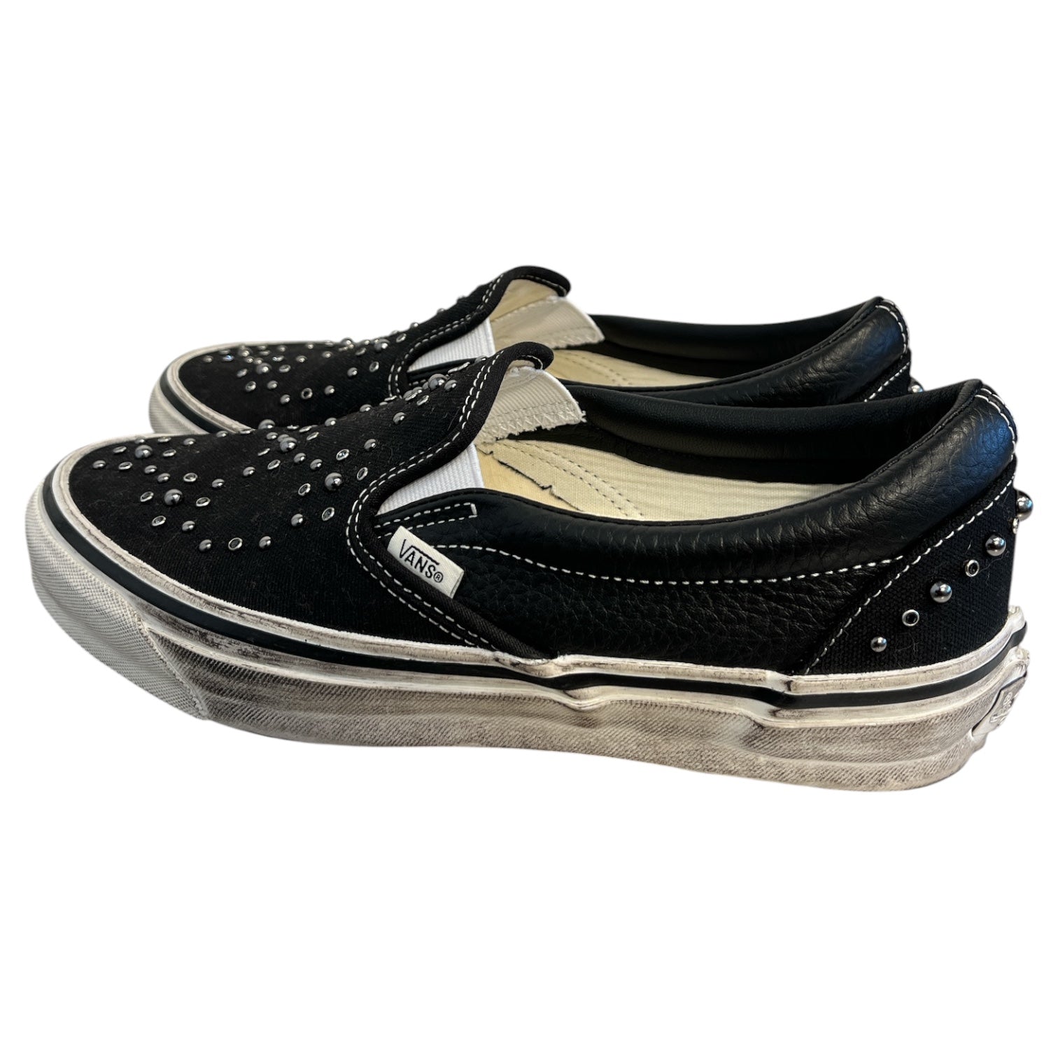 VANS/Low-Sneakers/US 8.5/BLK/black slip ons pearlized view 2
