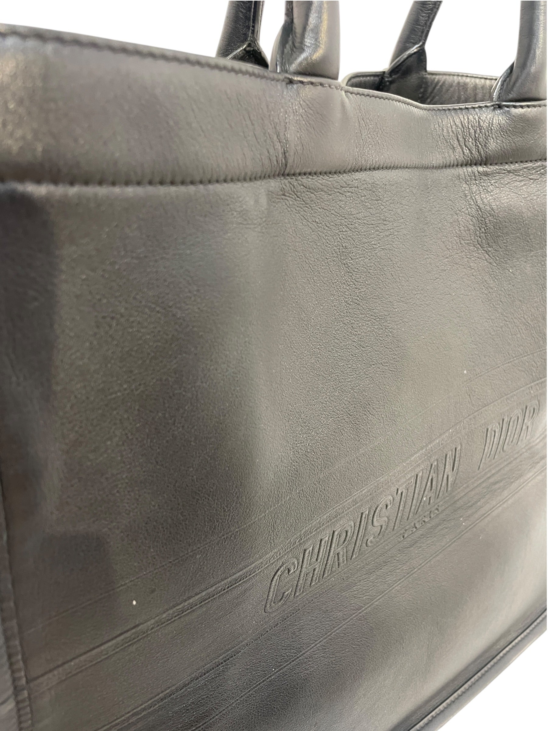 Christian Dior/Tote Bag/Leather/Black/embossed book tote view 6