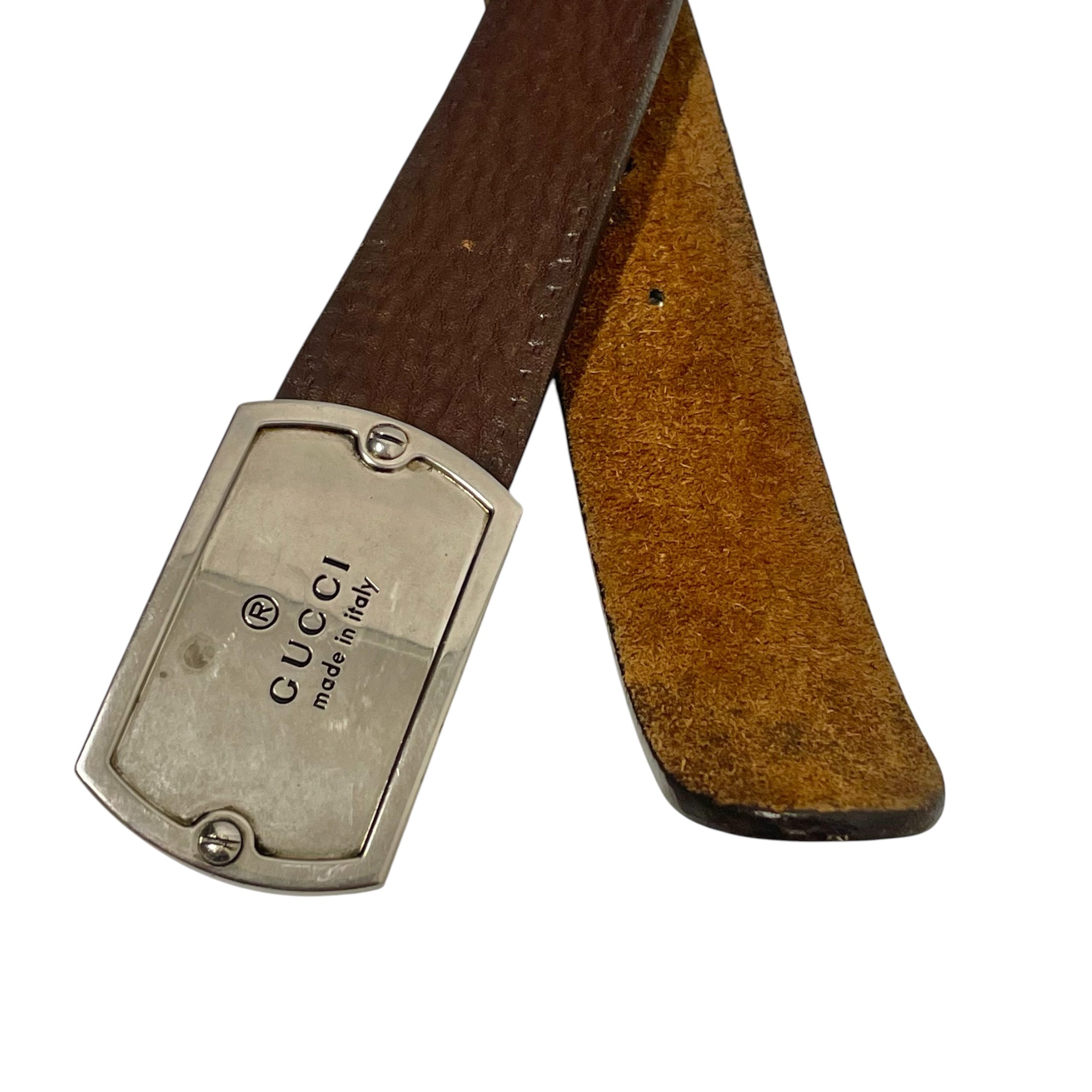 GUCCI/Belt/Leather/BRW/M's/GUCCI SILVER BUCKLE BELT view 2