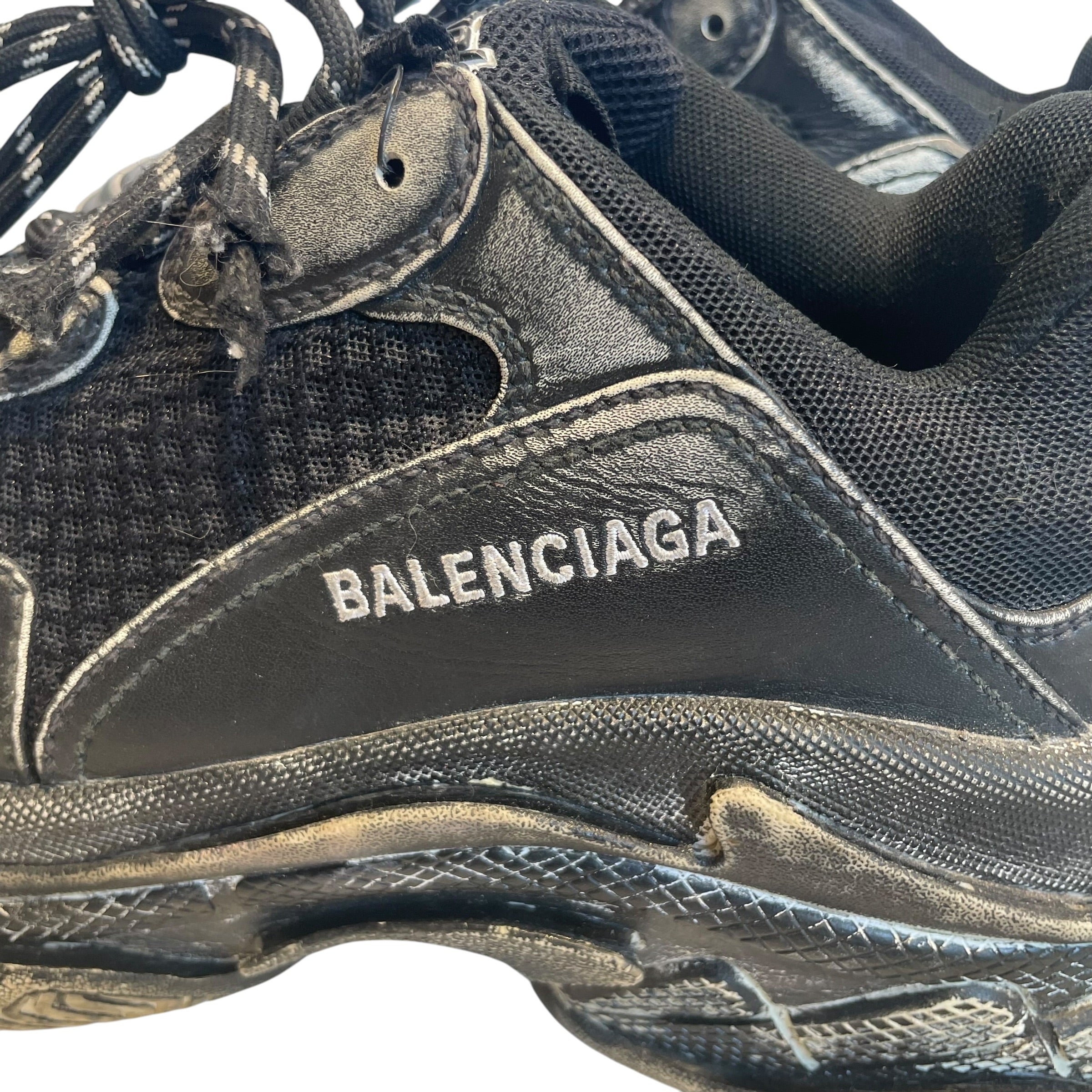 BALENCIAGA/Low-Sneakers/US 7/Leather/BLK/TRIPPLE S view 3