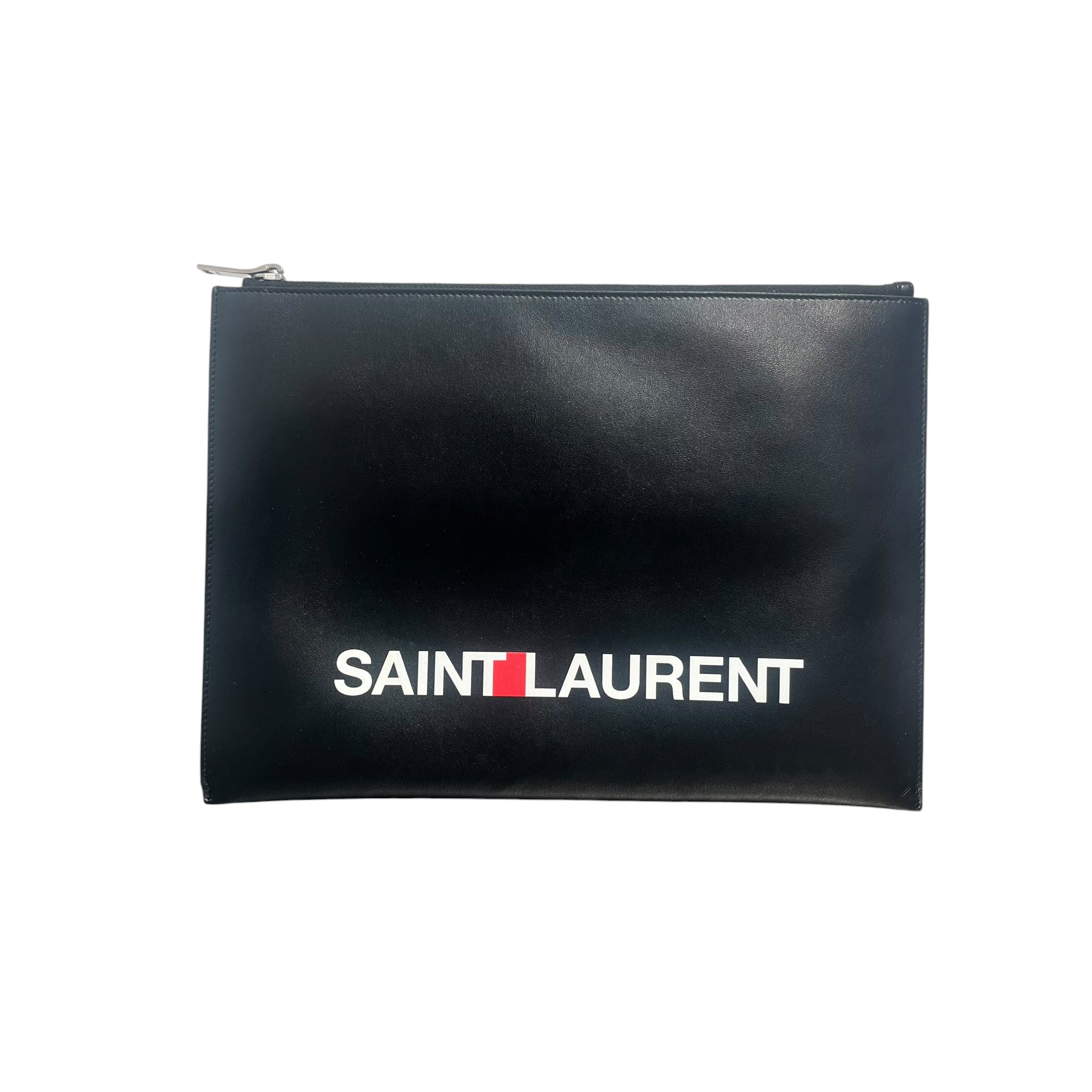 YVES SAINT LAURENT/Clutch Bag/Leather/BLK/LOGO ON FRONT view 1