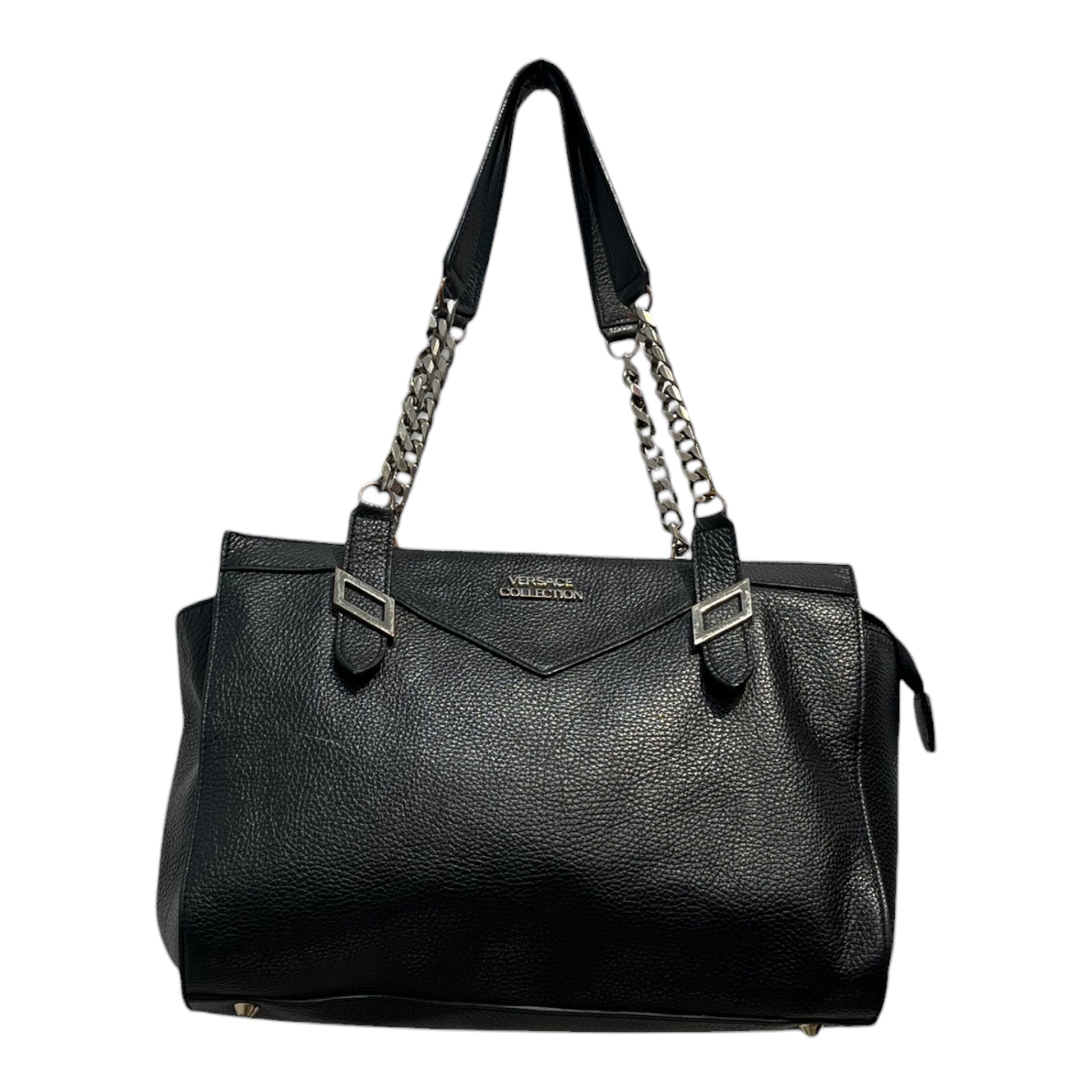 VERSACE/Hand Bag/Leather/BLK/silver hardware view 1