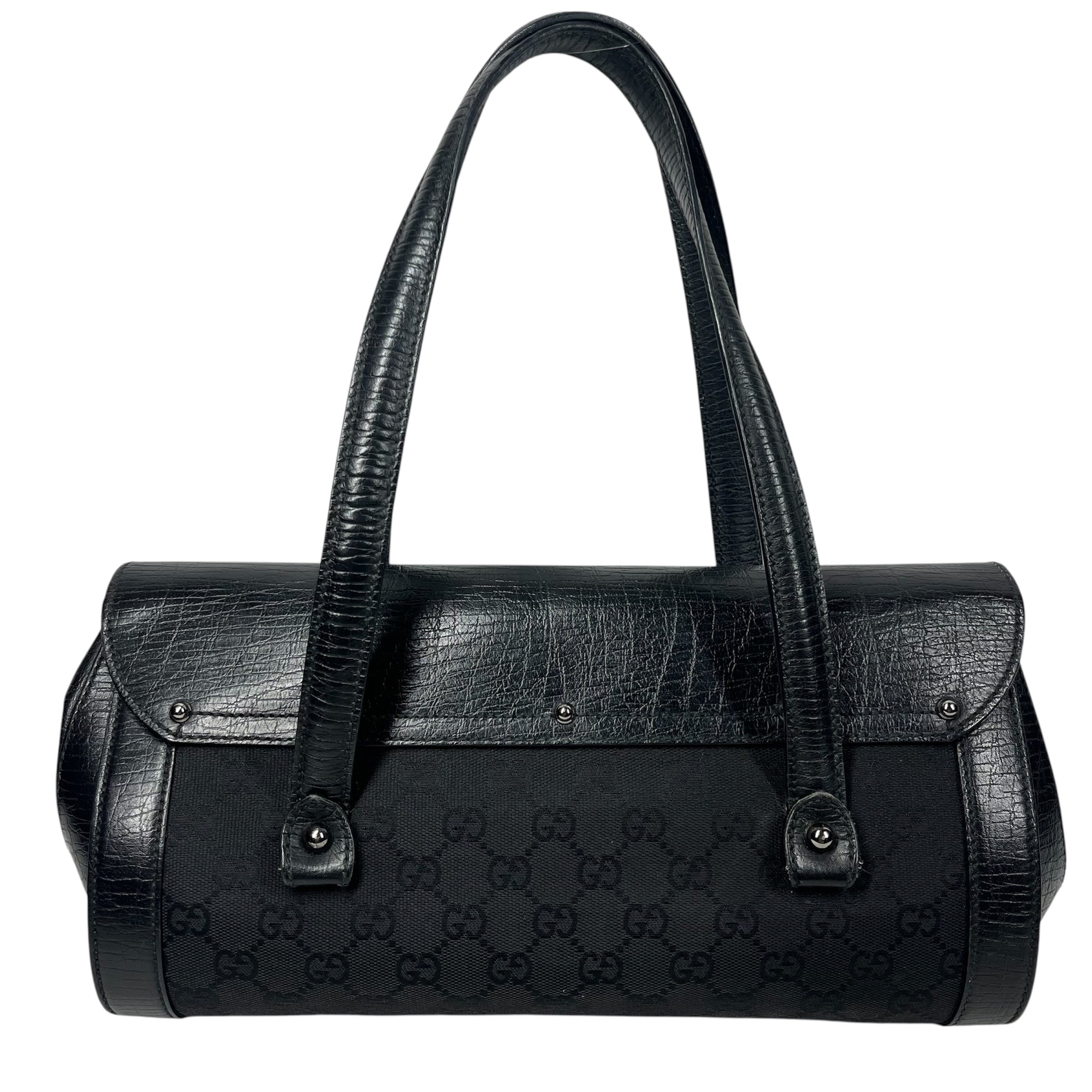 GUCCI/Hand Bag/Leather/BLK/GG Canvas Bamboo Bag view 2