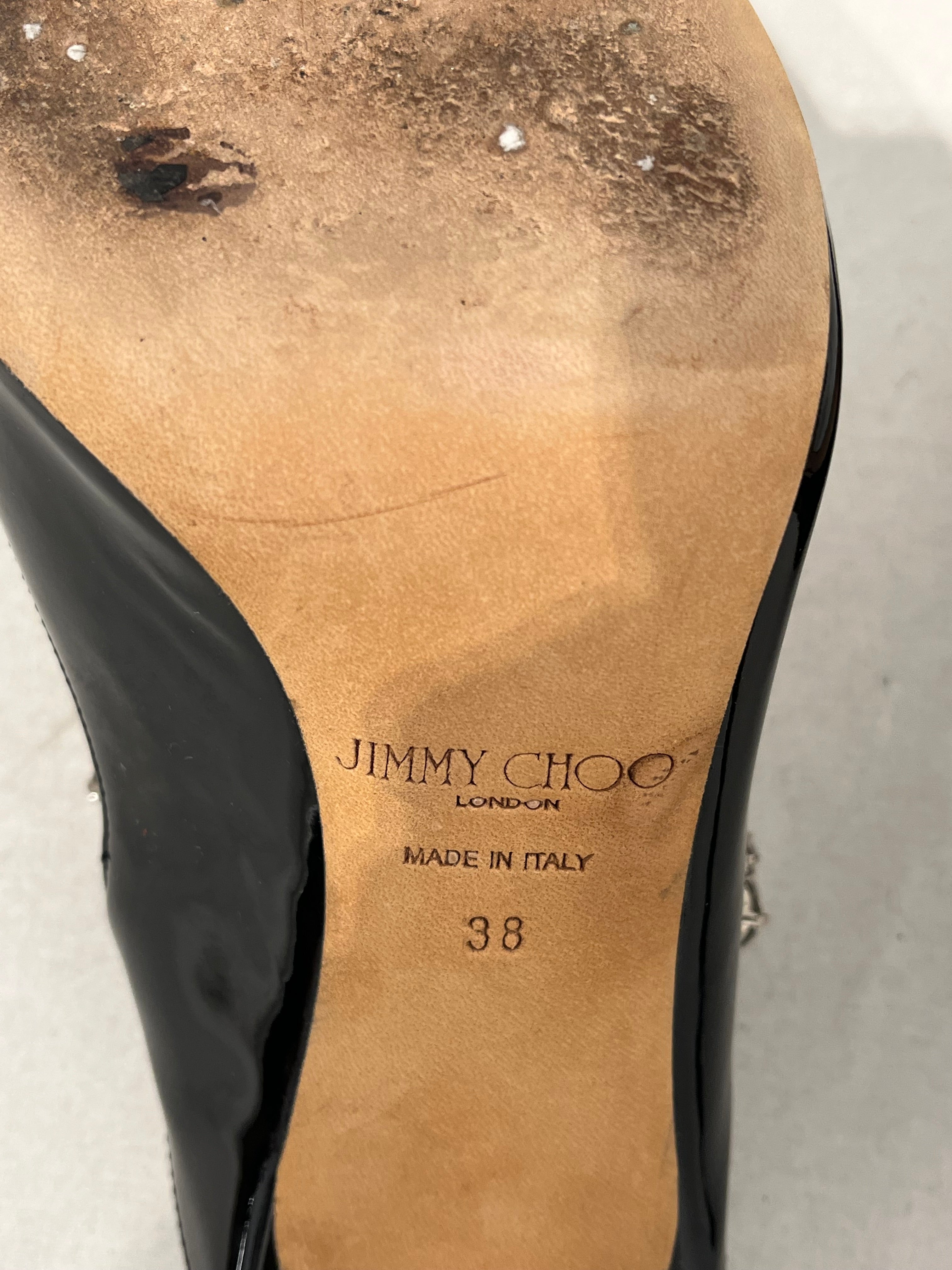 JIMMY CHOO/Heels/EU 38/Leather/BLK/CRYSTAL FRONT STRAP THIN HEEL view 5