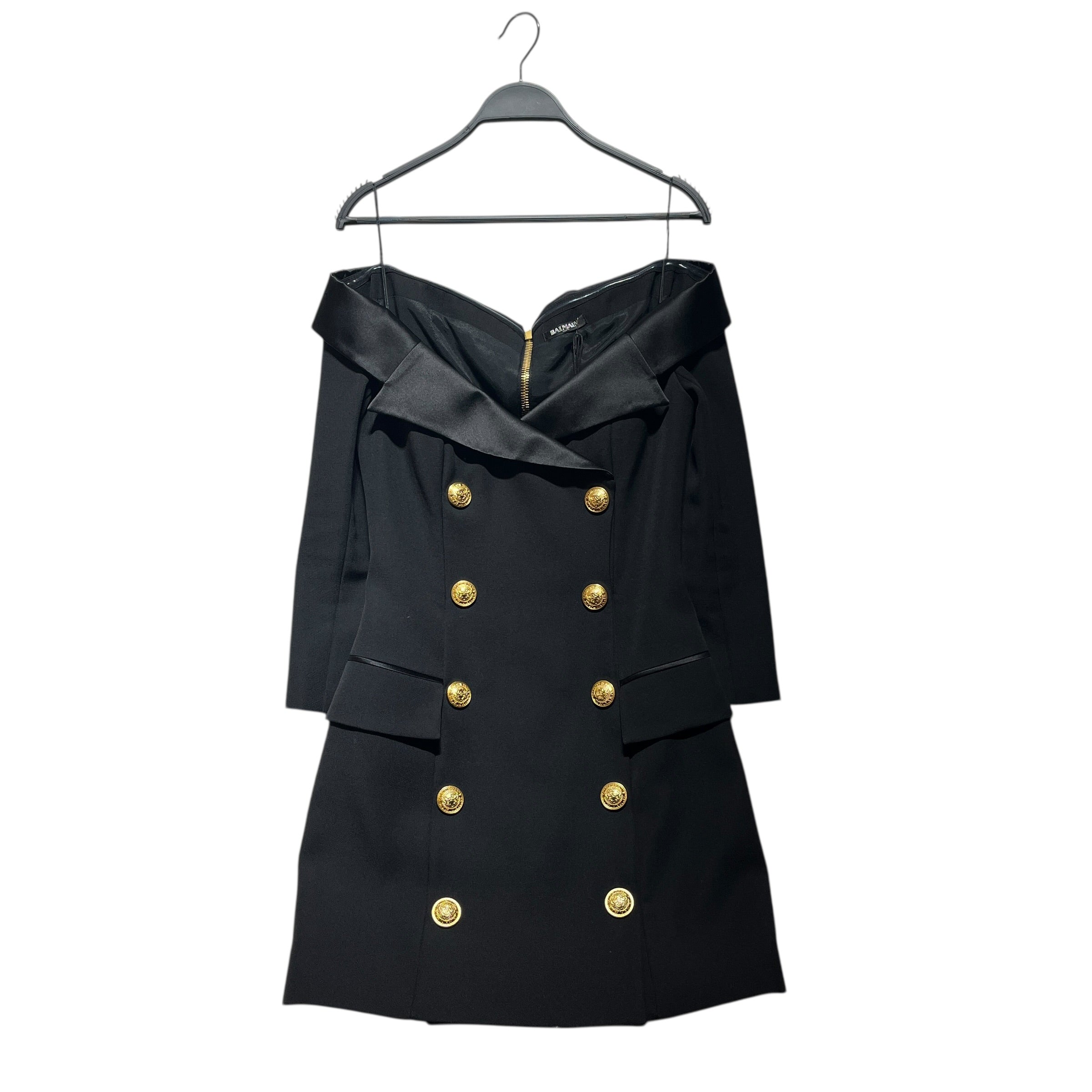 BALMAIN/SL Dress/36/Wool/BLK/Off the Shoulder Double Button view 1