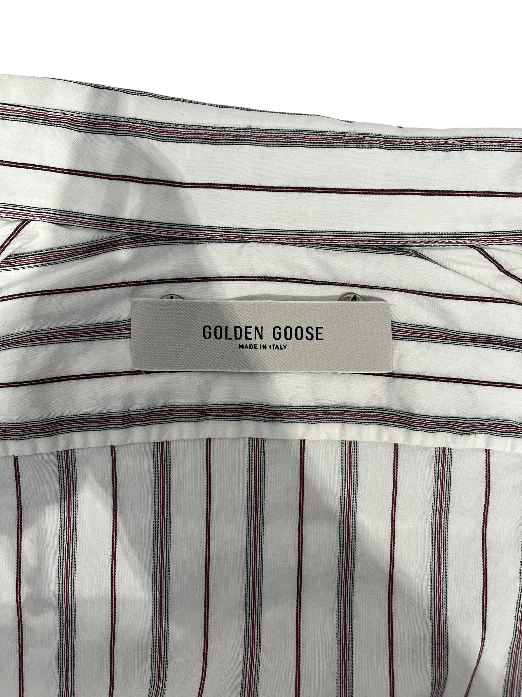 GOLDEN GOOSE/LS Shirt/XS/Cotton/WHT/Stripe/red/black w white buttons view 3