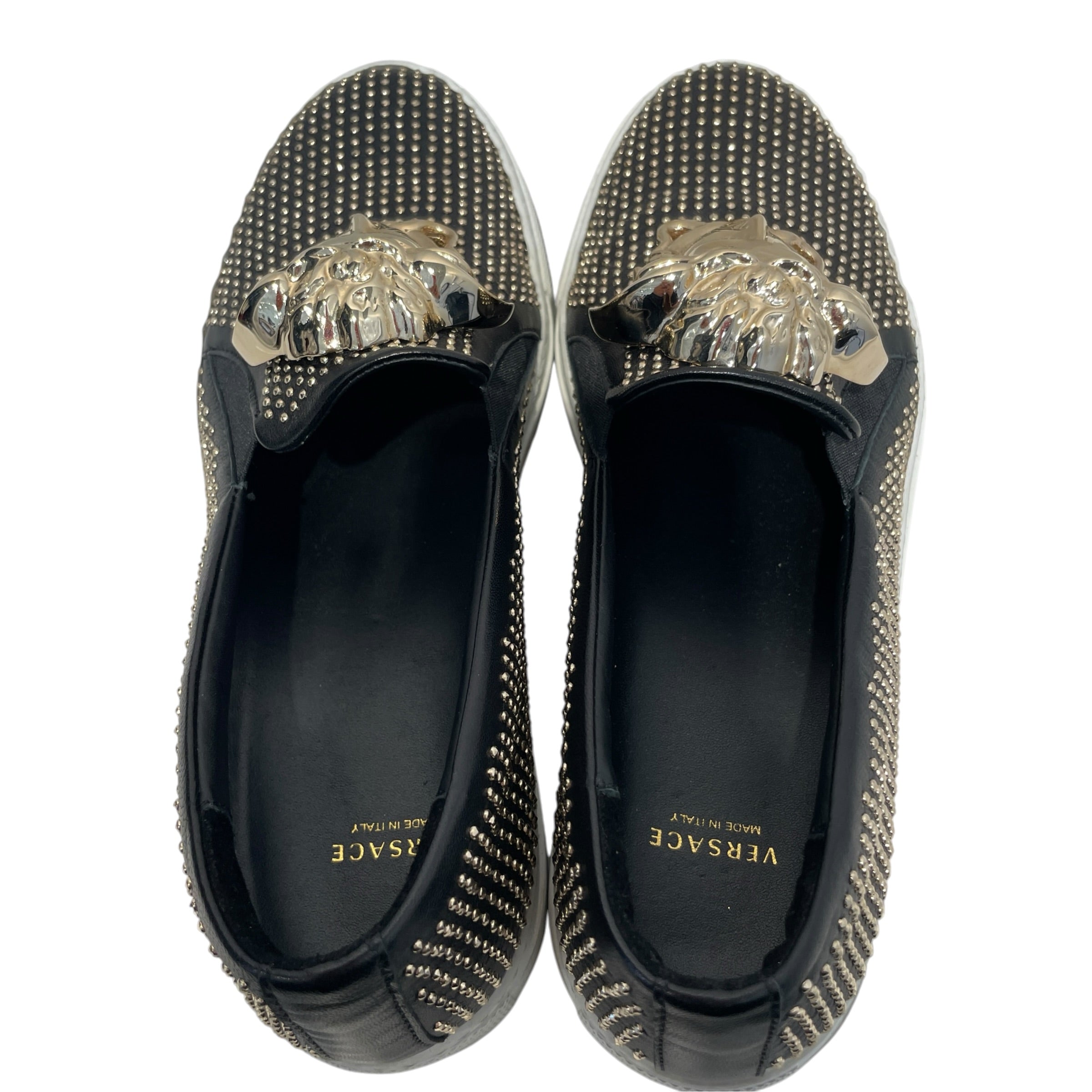 VERSACE/Loafers/EU 37.5/All Over Print/Leather/BLK/Medusa Studded Slip-on view 7