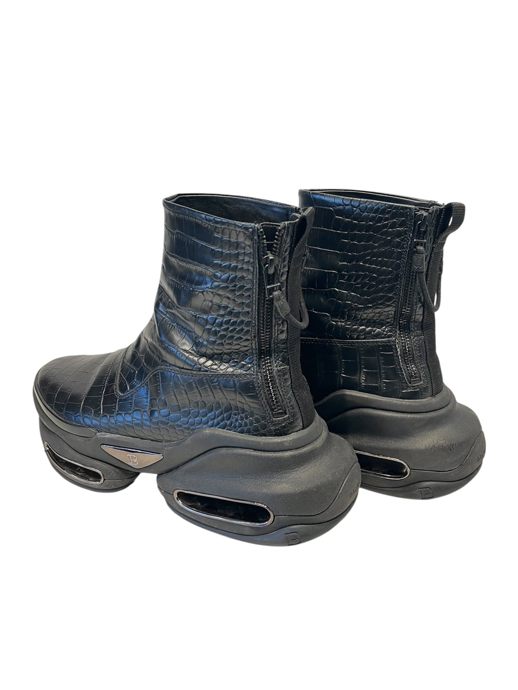 BALMAIN/Hi-Sneakers/US 8/Animal Pattern/Leather/BLK/U-Tip/DOUBLE ZIP/CHUNKY view 2
