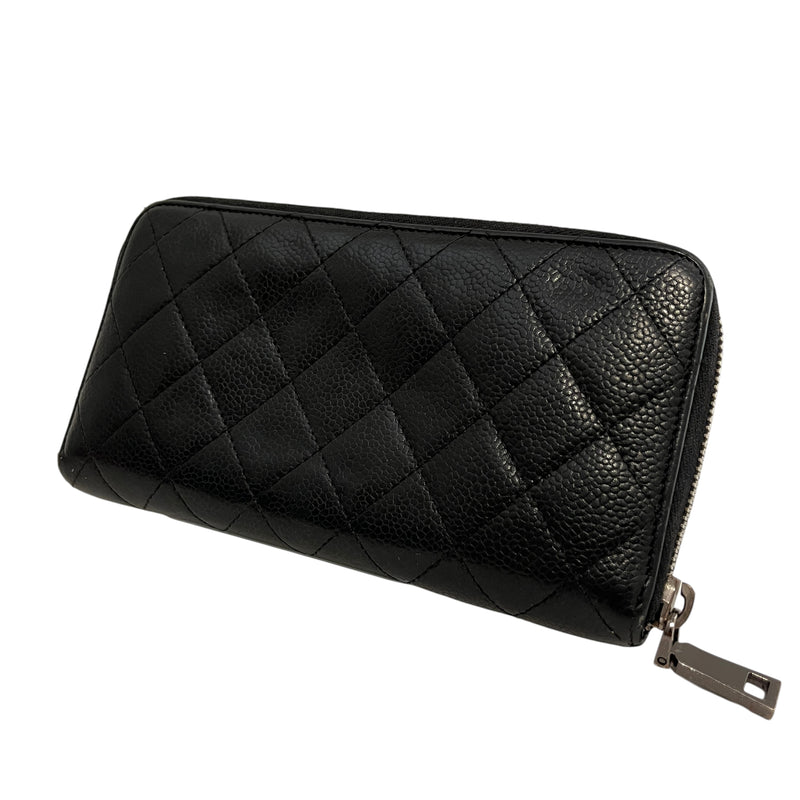 CHANEL/Long Wallet/Leather/BLK/Caviar wallet