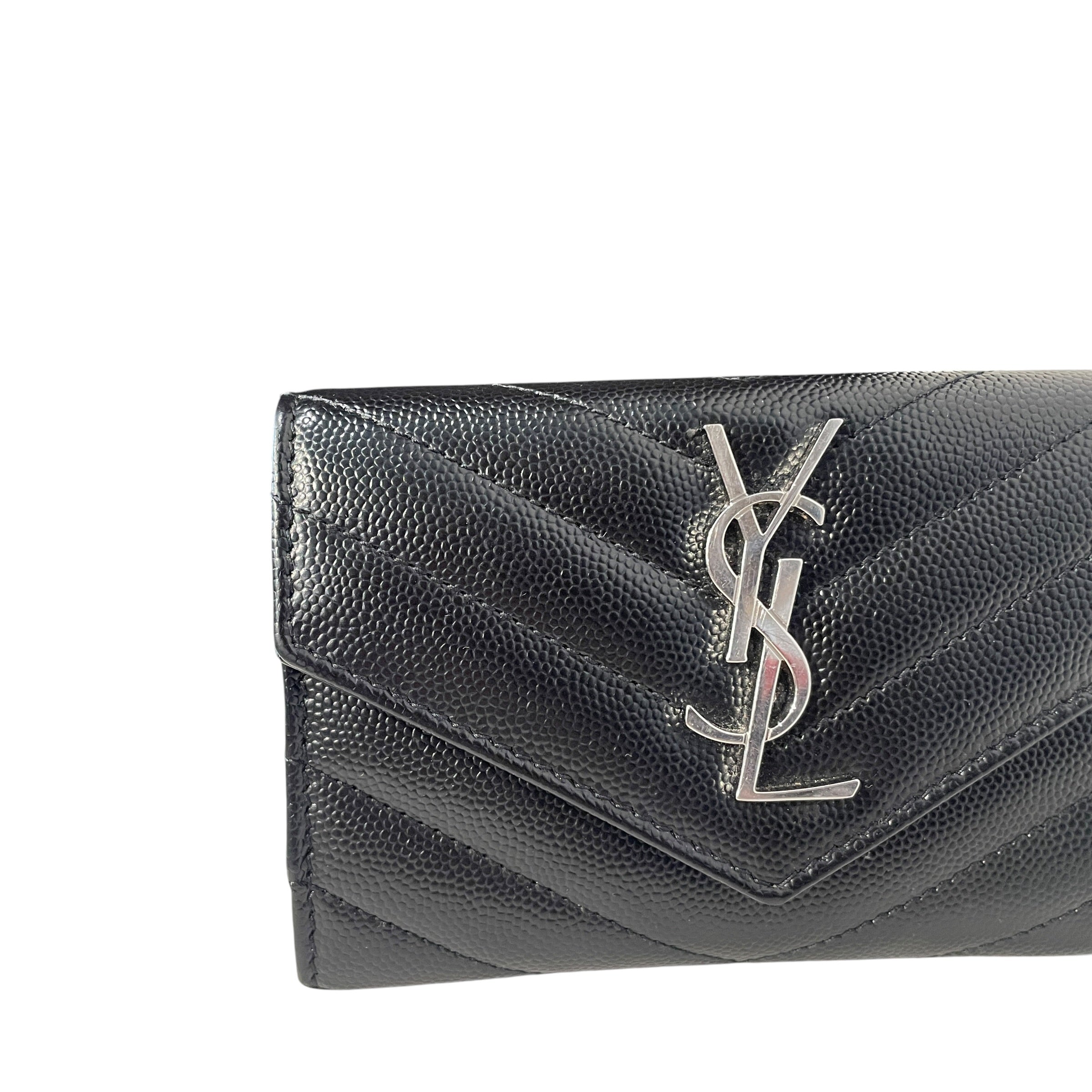 YVES SAINT LAURENT/Trifold Wallet/Leather/BLK/M's/QUILTED view 2