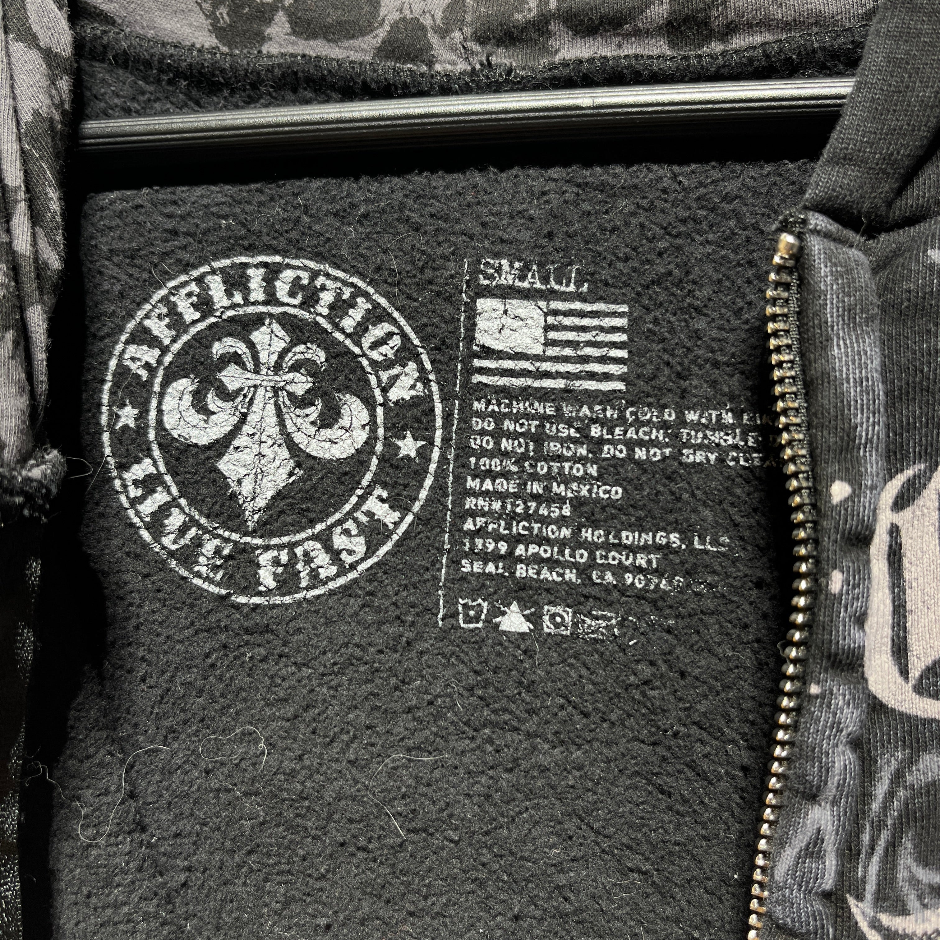 Affliction/Zip Up Hoodie/S/All Over Print/Cotton/BLK/GORECORE view 3