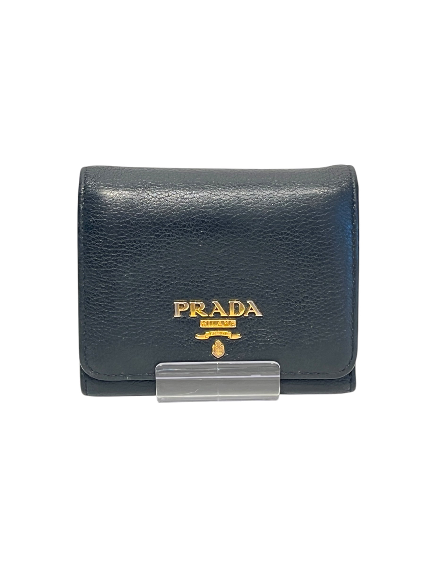 PRADA/Trifold Wallet/Leather/BLK/prada leather trifold view 1