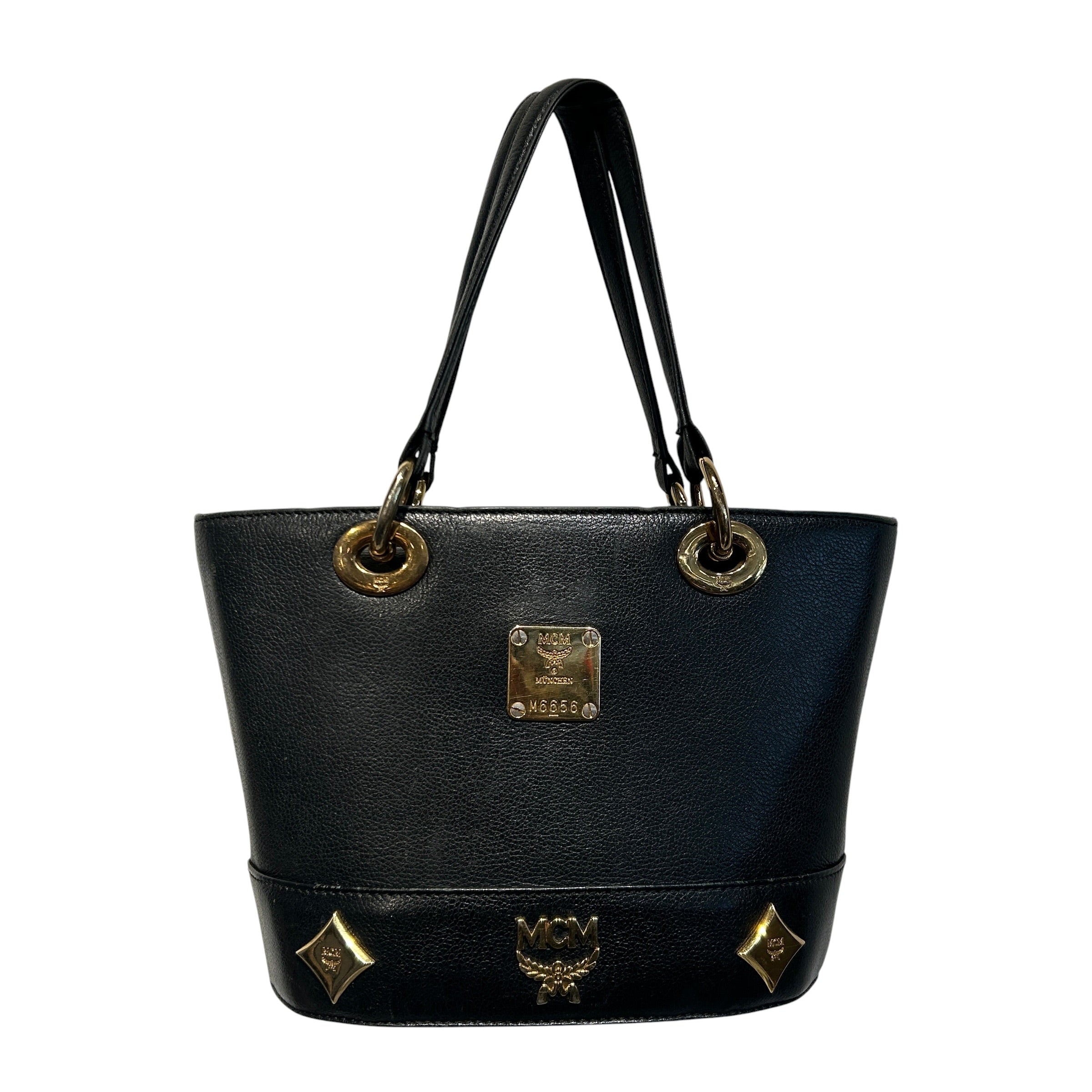 MCM/Hand Bag/Leather/BLK/studded bucket bag view 1