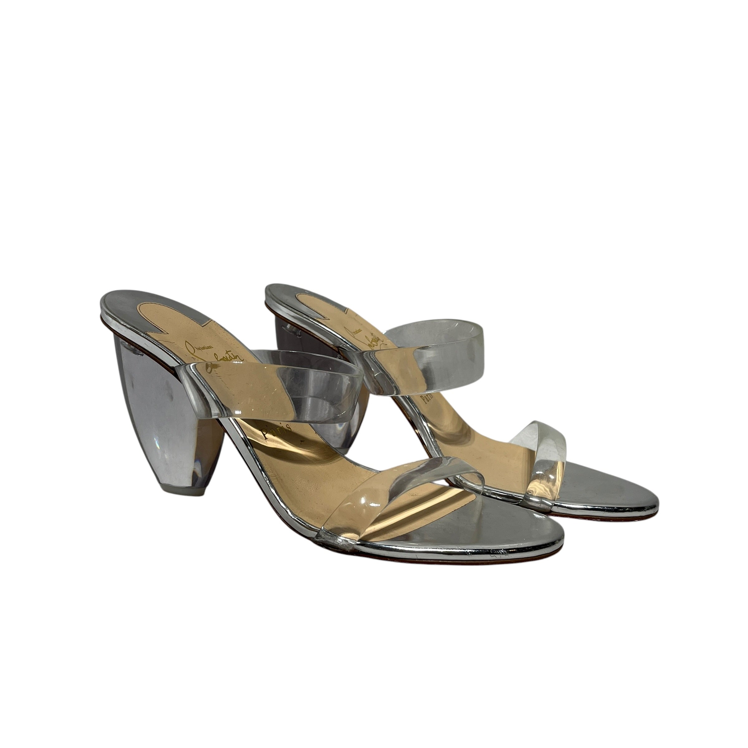 Christian Louboutin/Heels/US 8.5/Leather/SLV/Clear heel and straps view 2