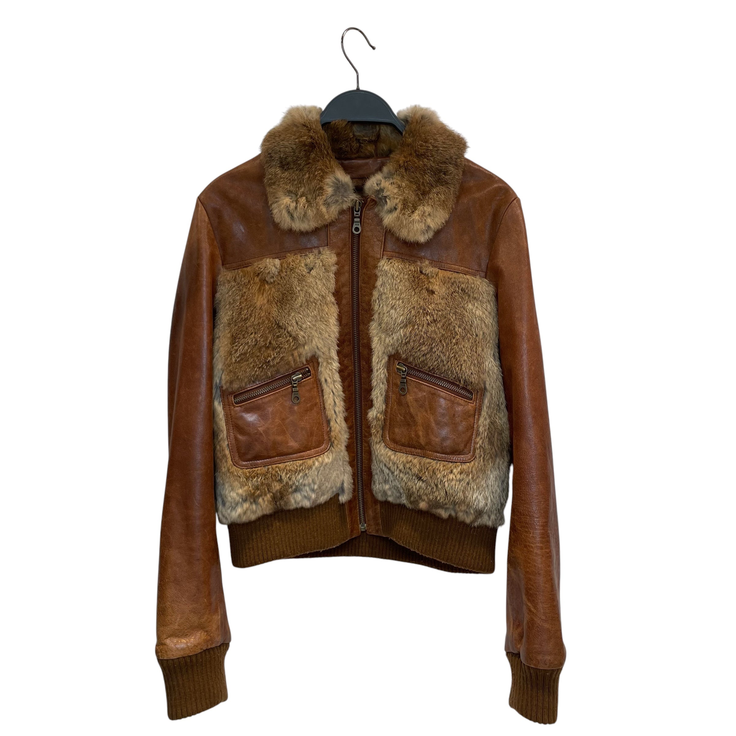 Vintage/Jacket/FREE/Leather/CML/rabbit skin/brass hardware/lea view 1