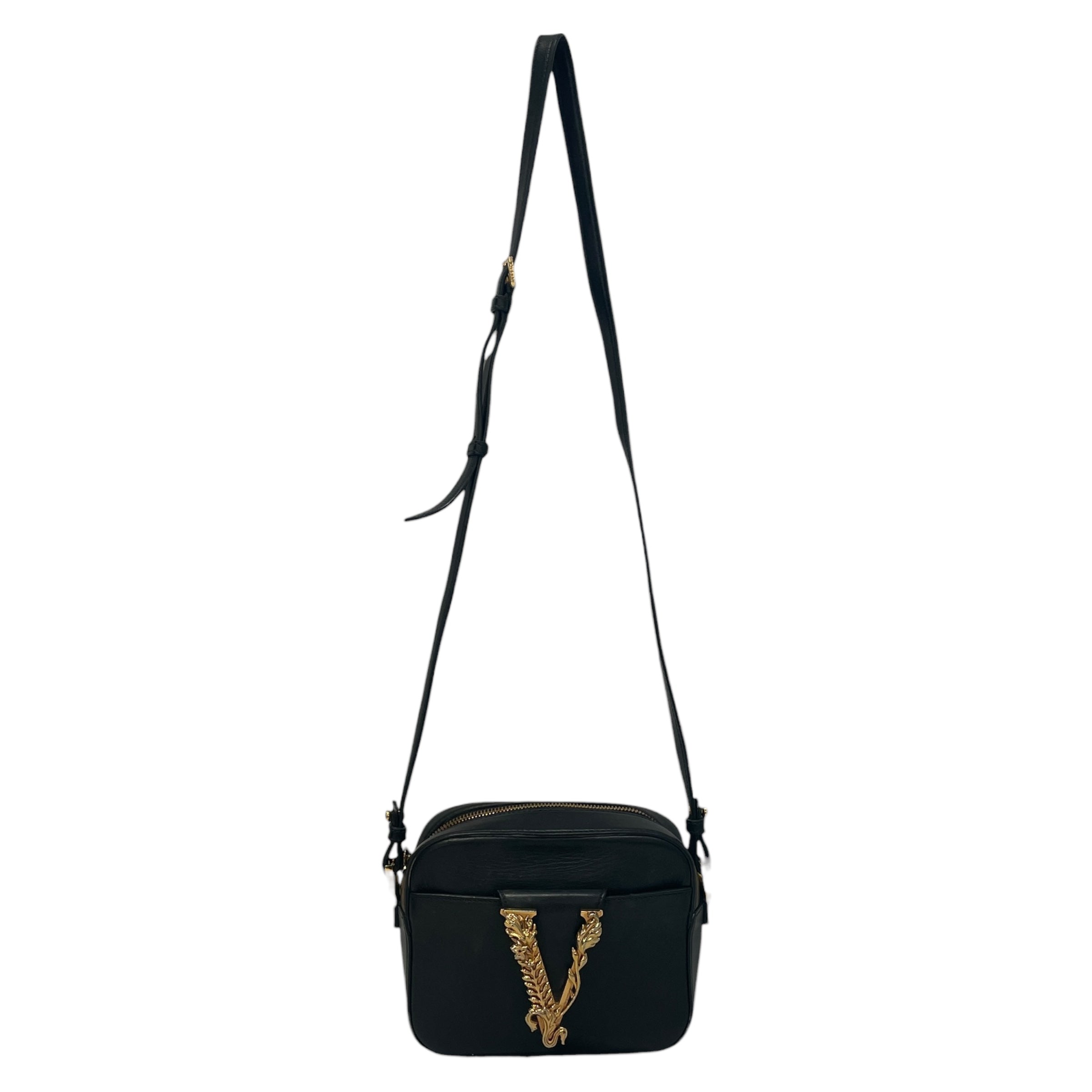 GIANNI VERSACE/Cross Body Bag/Leather/BLK/Vitello Virtus Camera Bag view 1