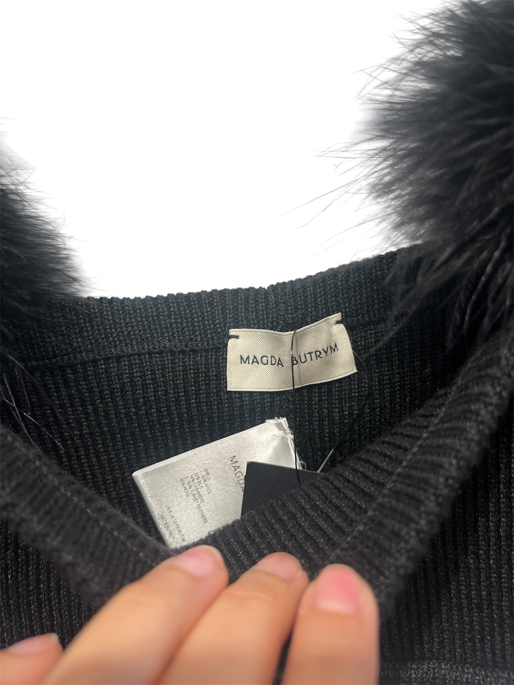 Magda Butrym /Blouse/40/Wool/BLK/Feather Trimmed wool blend view 3