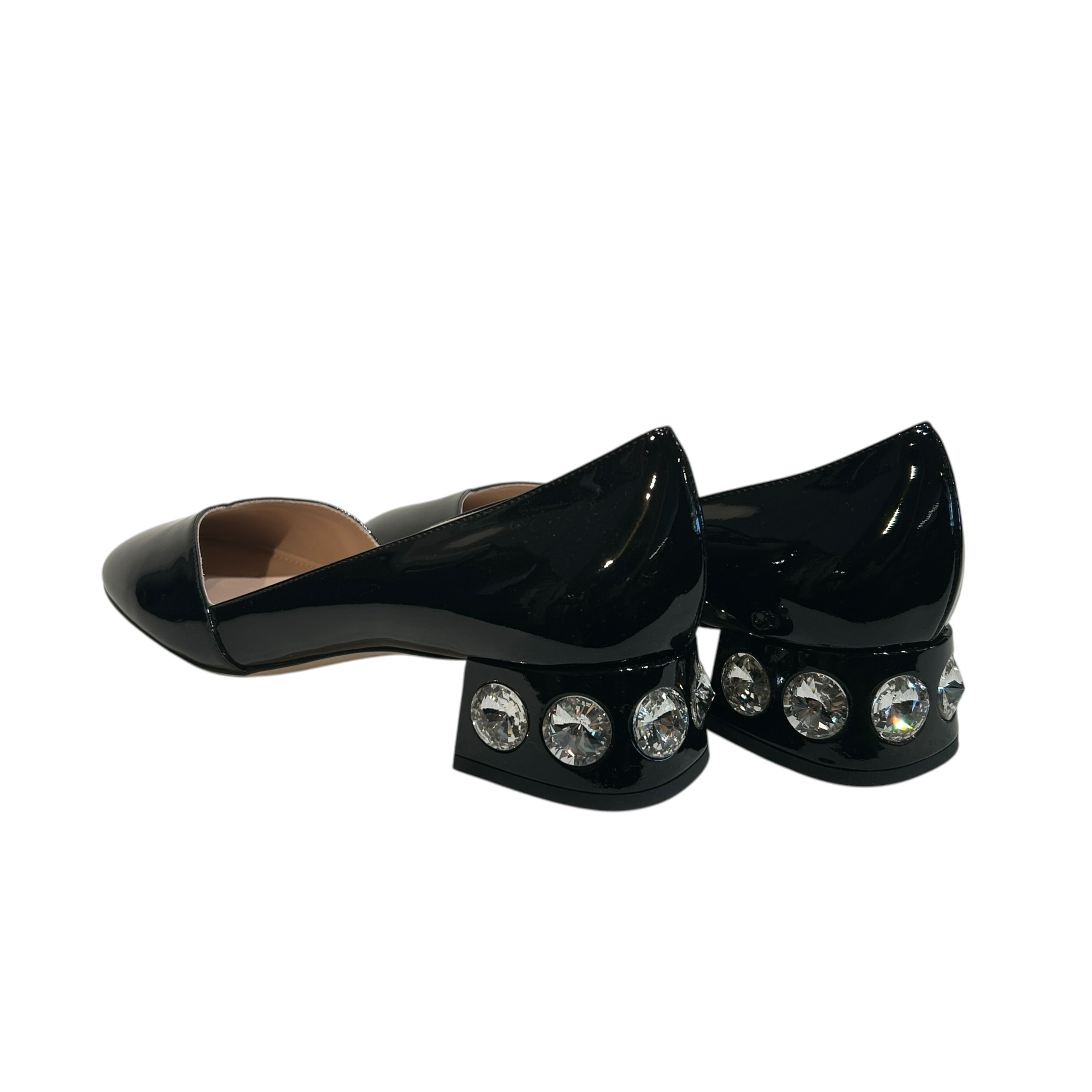 MIU MIU/Heels/EU 38/Leather/BLK/CRYSTAL HEELS view 2