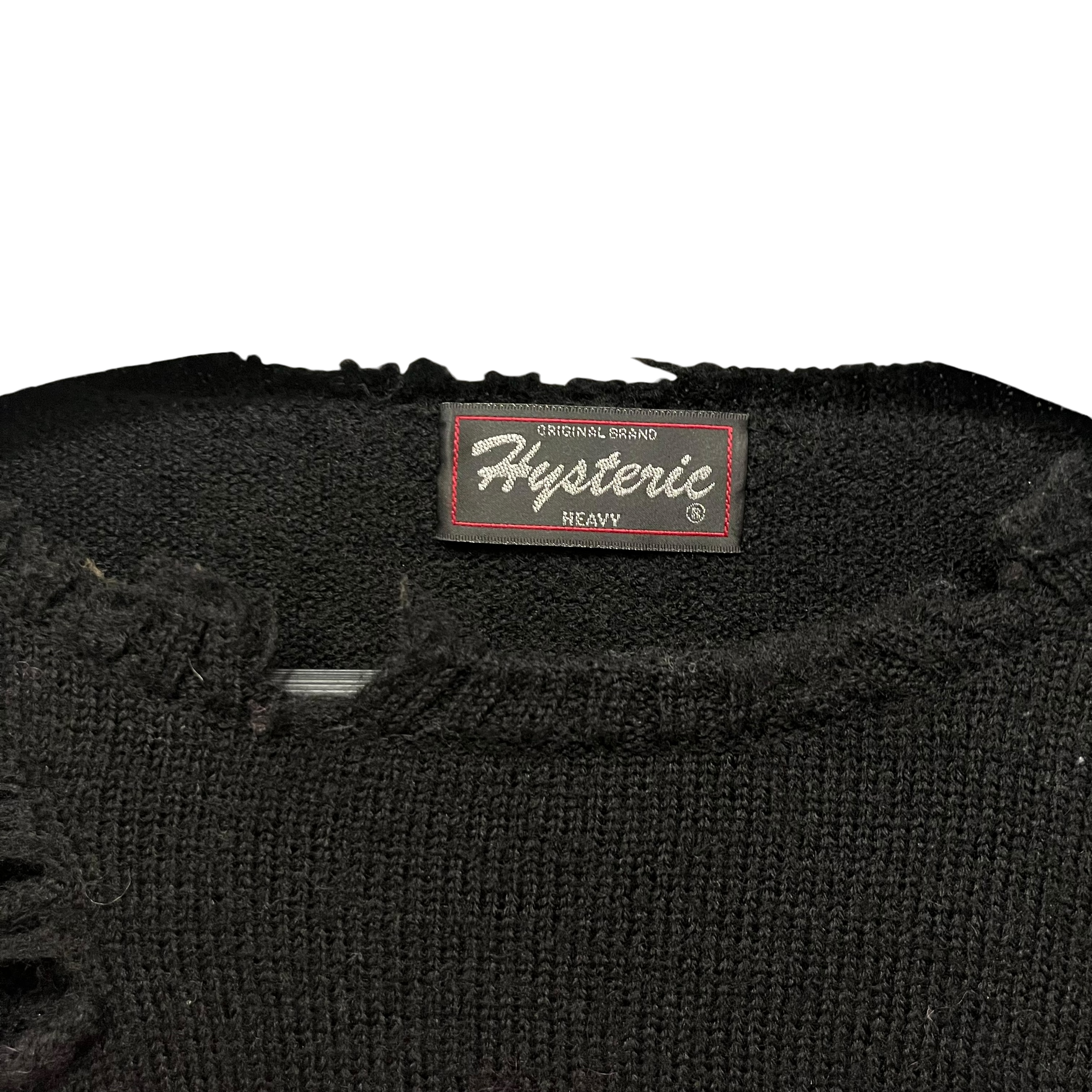 HYSTERIC GLAMOUR/Heavy Sweater/M/Wool/BLK/pink graphic distressed view 3