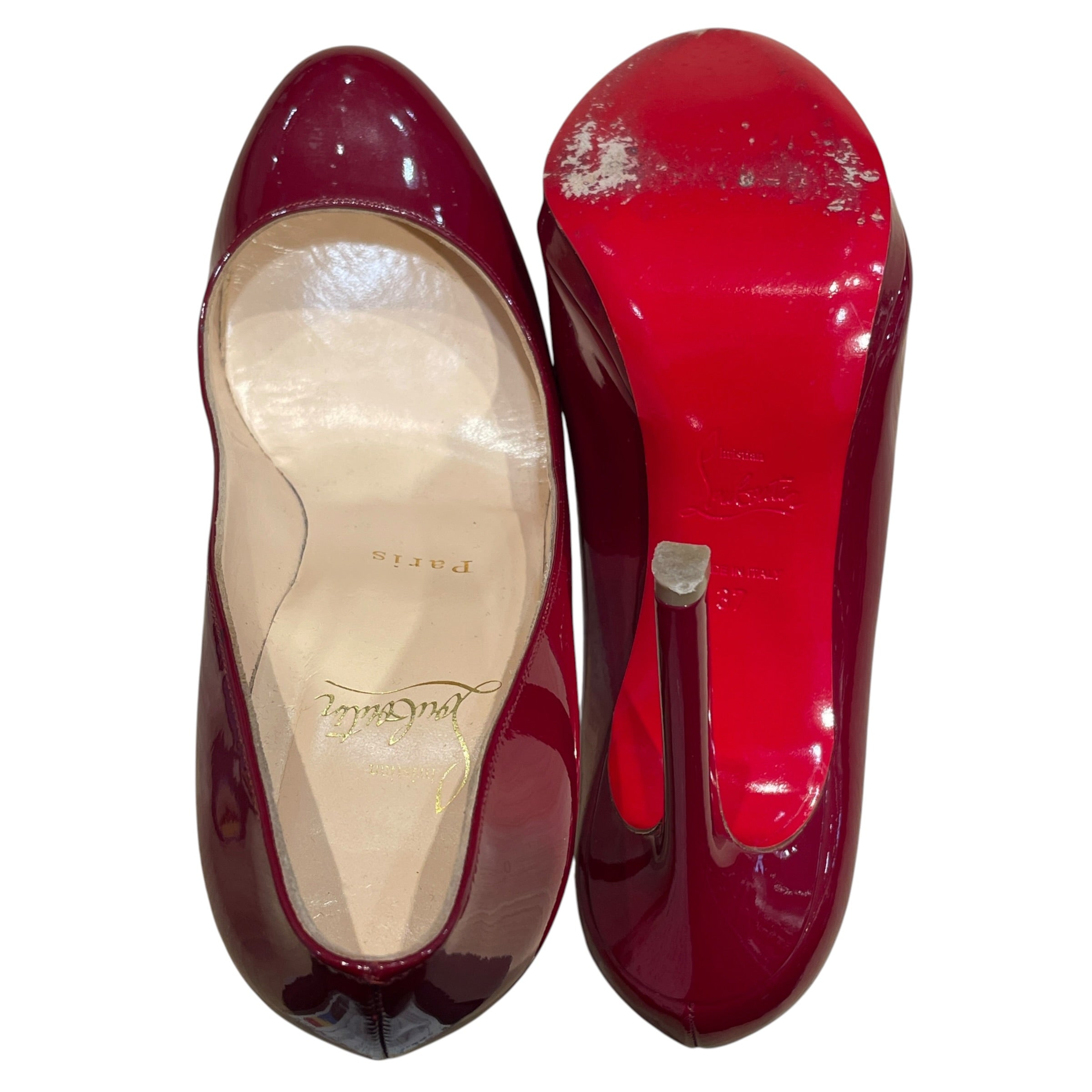 Christian Louboutin/Heels/EU 37/Leather/BRD/Slip-on/Burgundy Patent Round-Toe Heel view 4