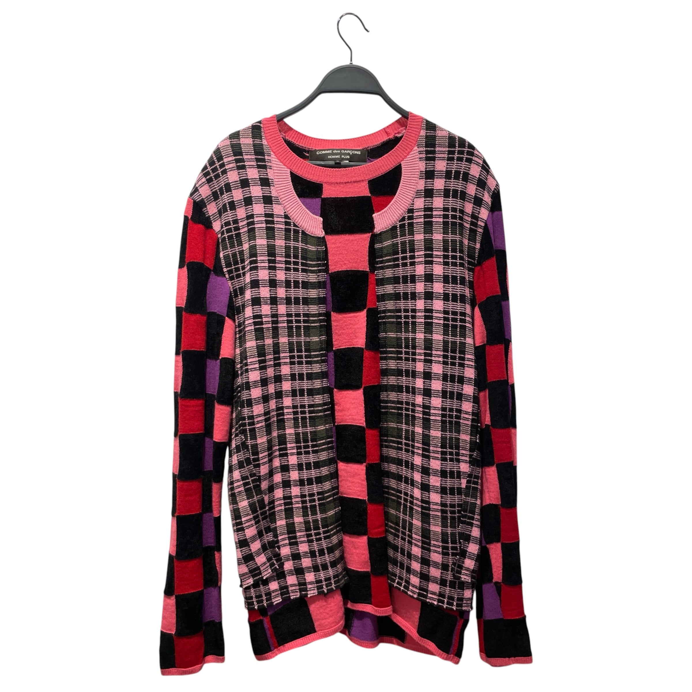 COMME des GARCONS HOMME PLUS/Sweater/M/All Over Print/Wool/PNK/MULTIPLE FABRIC PATCH WRK view 1