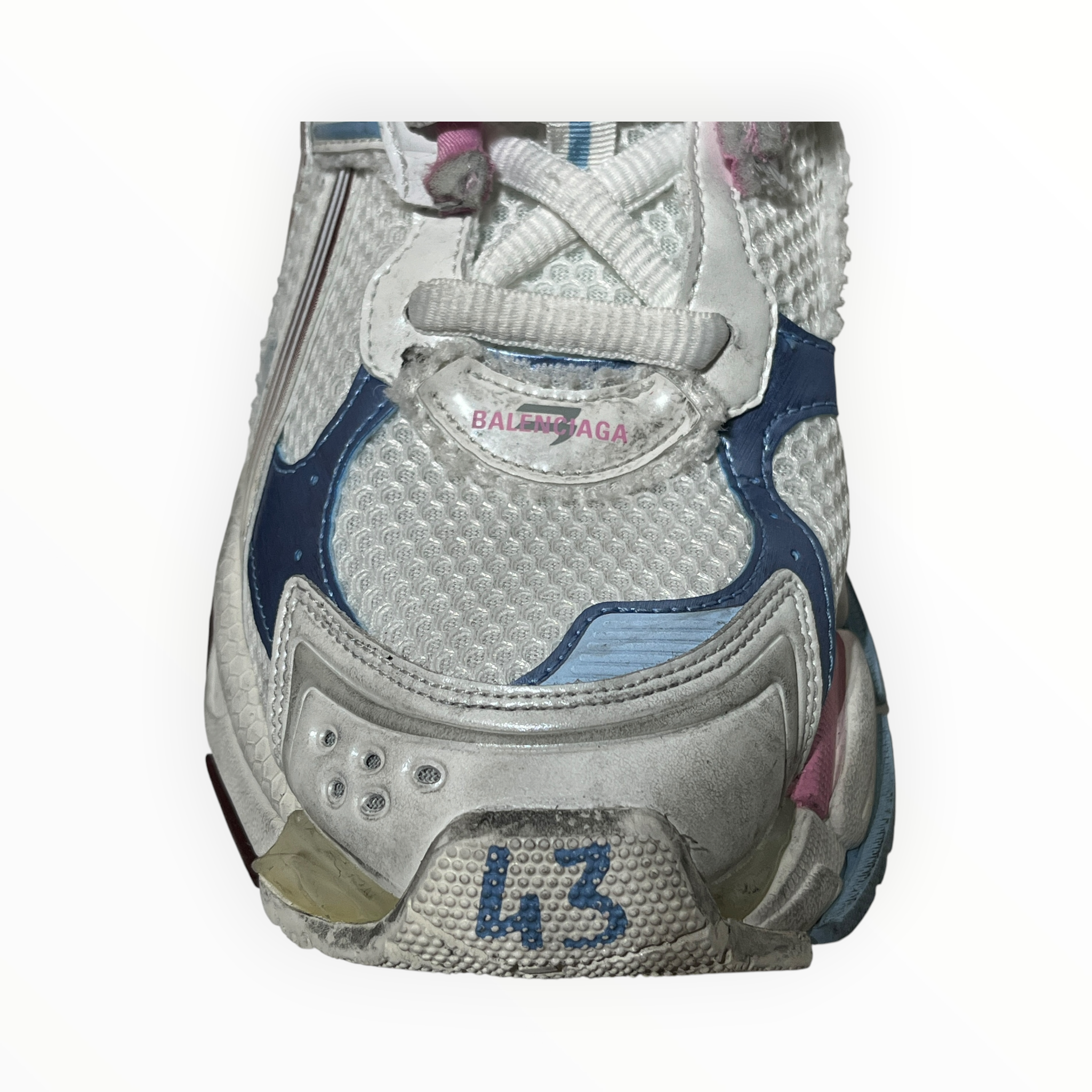 BALENCIAGA/Low-Sneakers/US 10/Leather/WHT/blue and pink runner gradient view 12