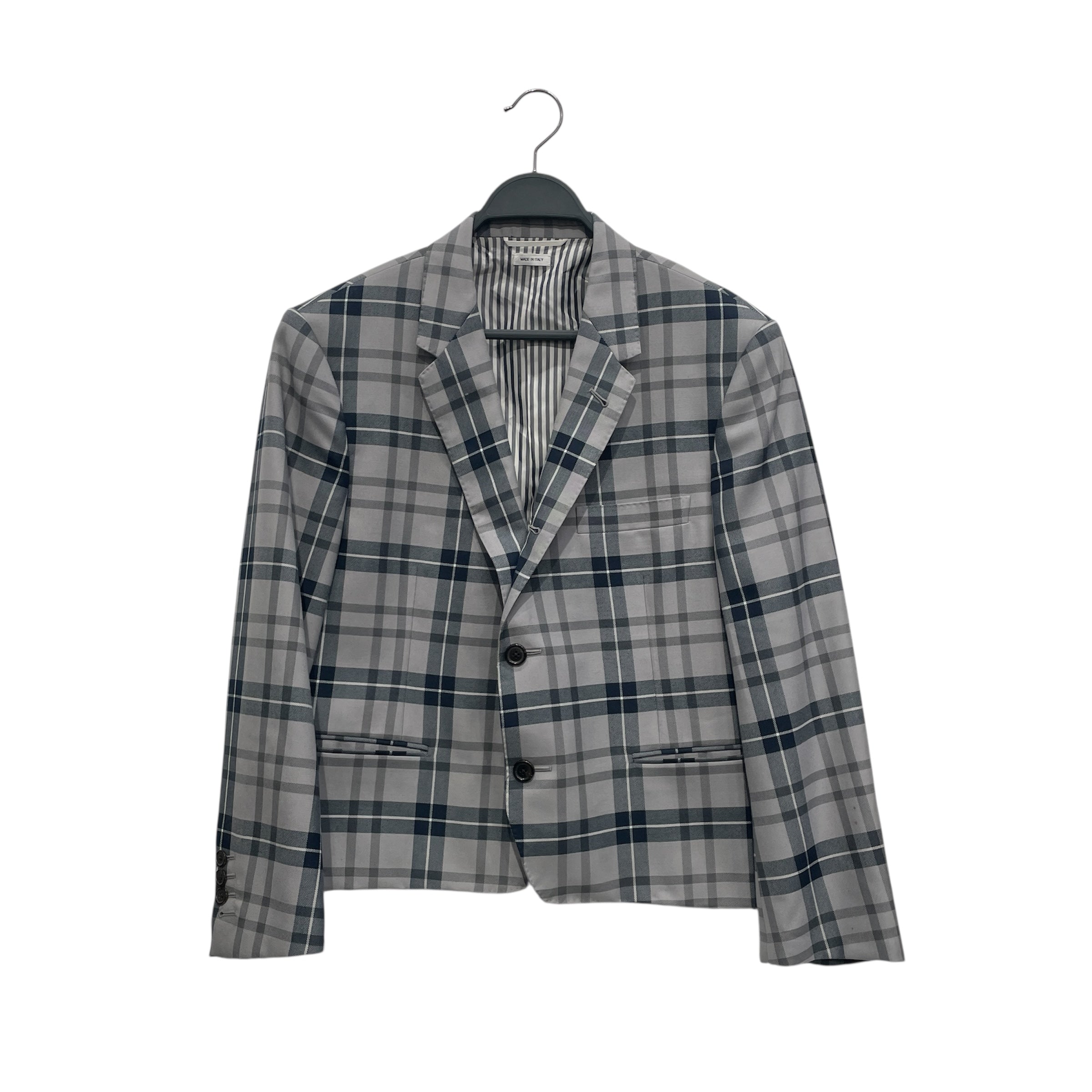 THOM BROWNE. NEW YORK/Tailored Jkt/3/Polyester/GRY/Plaid/NAVY PLAID view 1