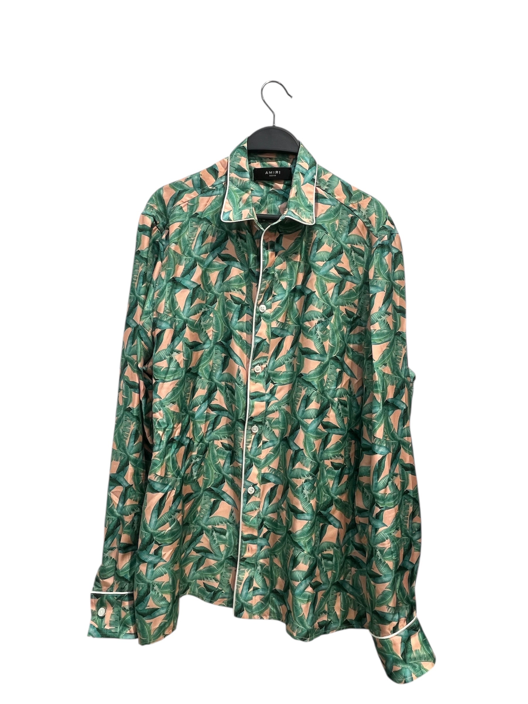 AMIRI/LS Shirt/M/Silk/GRN/Floral Pattern/banana leaf white buttons view 1