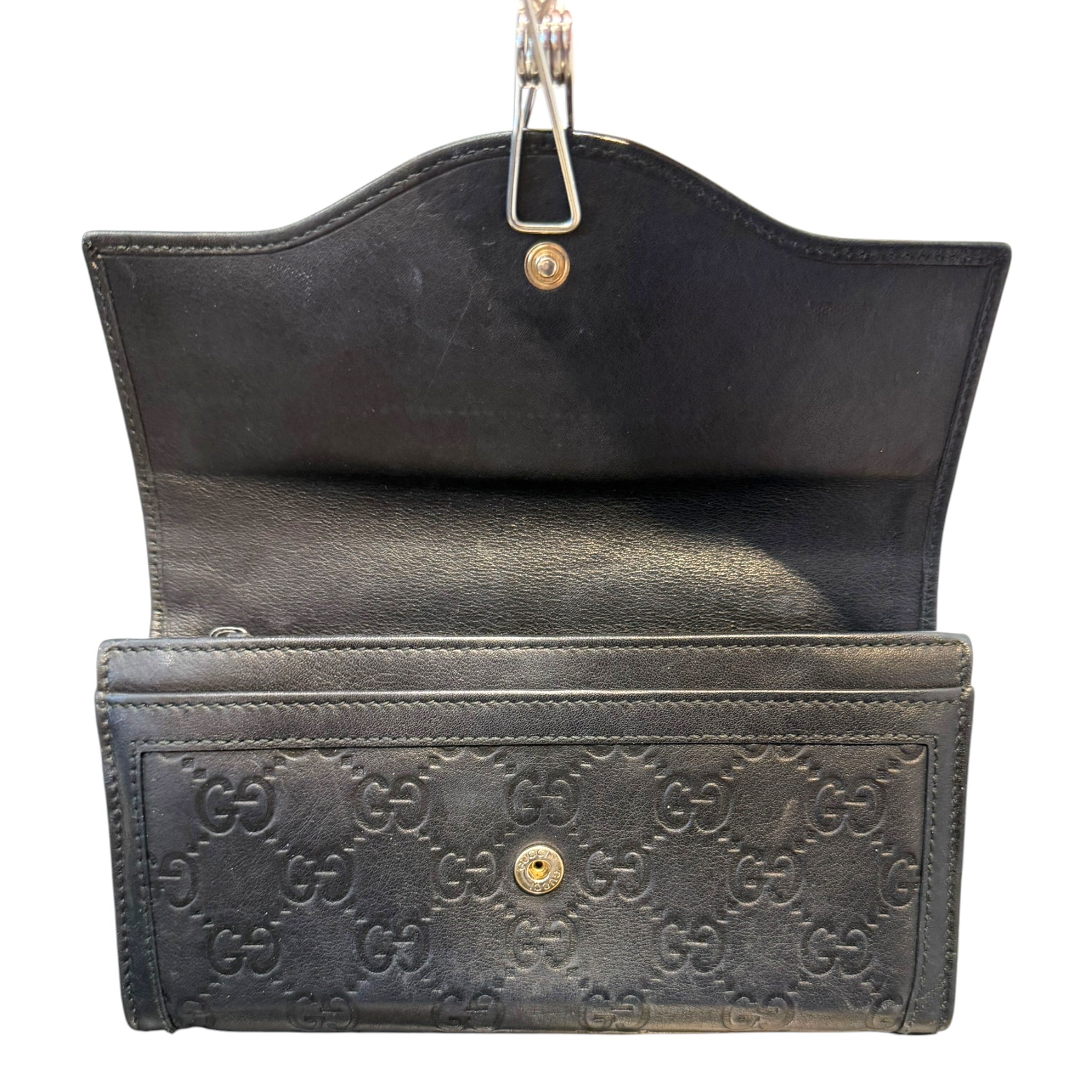 GUCCI/Bifold Wallet/Leather/BLK/Buckle Monogram Wallet view 6