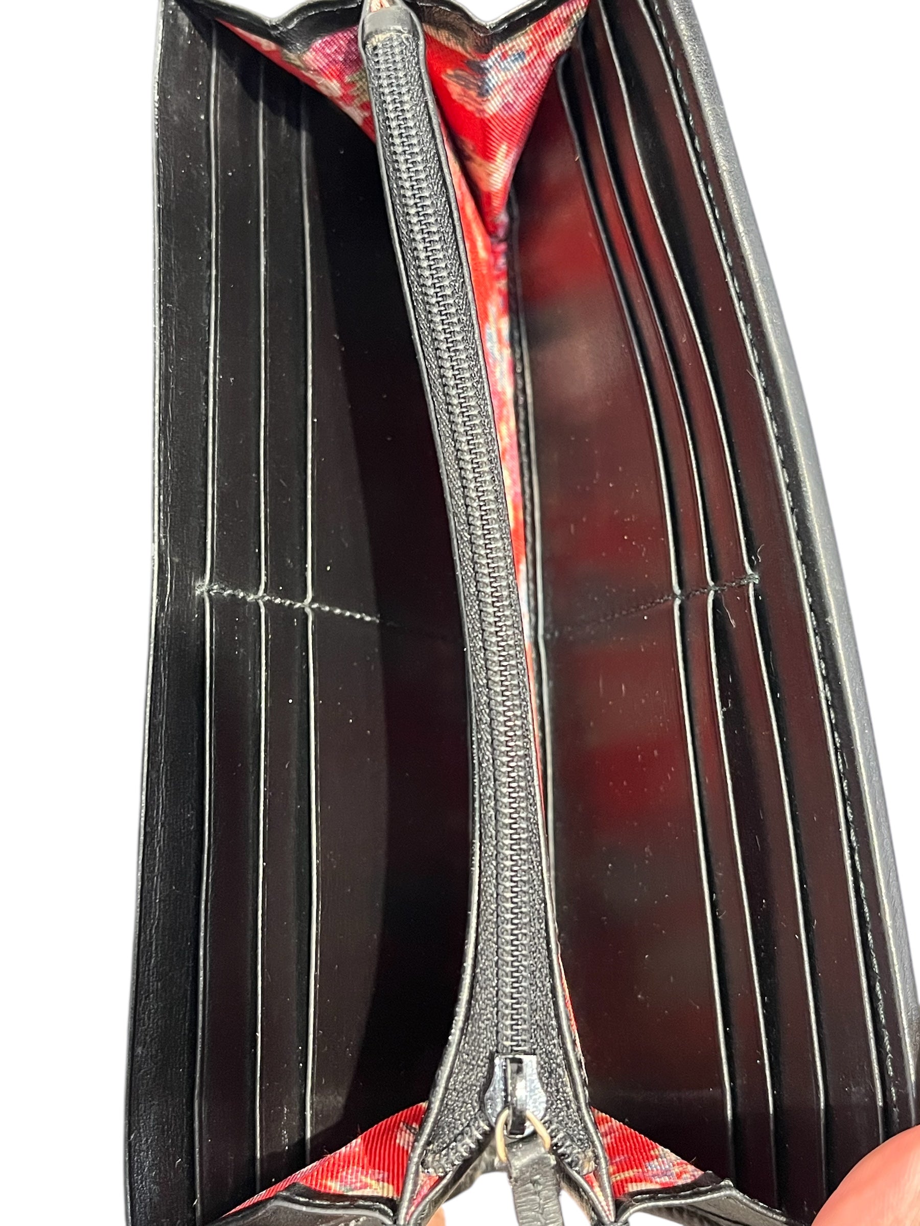 GUCCI/Trifold Wallet/Leather/BLK/QUILTED FLORAL INTERIOR view 3