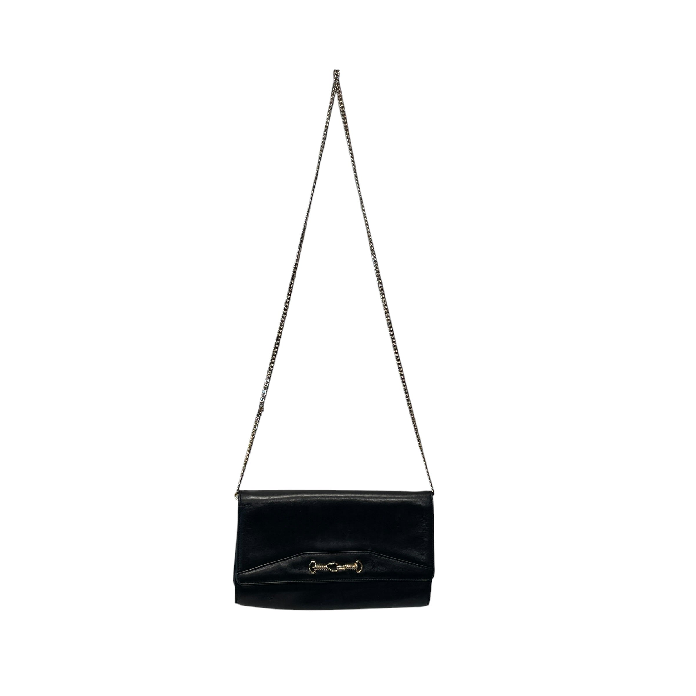 CELINE/Cross Body Bag/Leather/BLK/gold horsebit/detachable chain