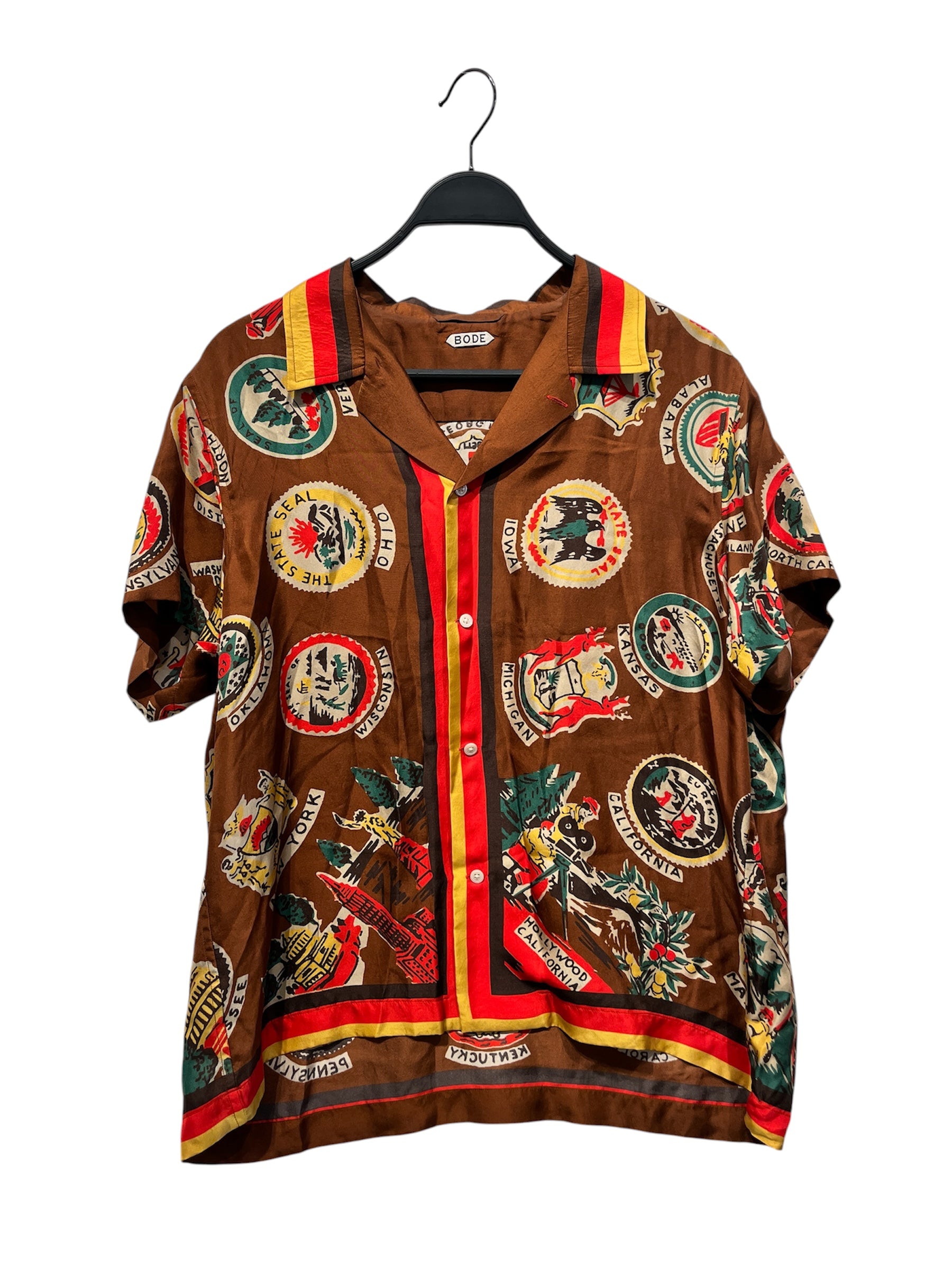 BODE/SS Shirt/L/Silk/BRW/All Over Print/STATES LOGO RED/YELLOW view 1