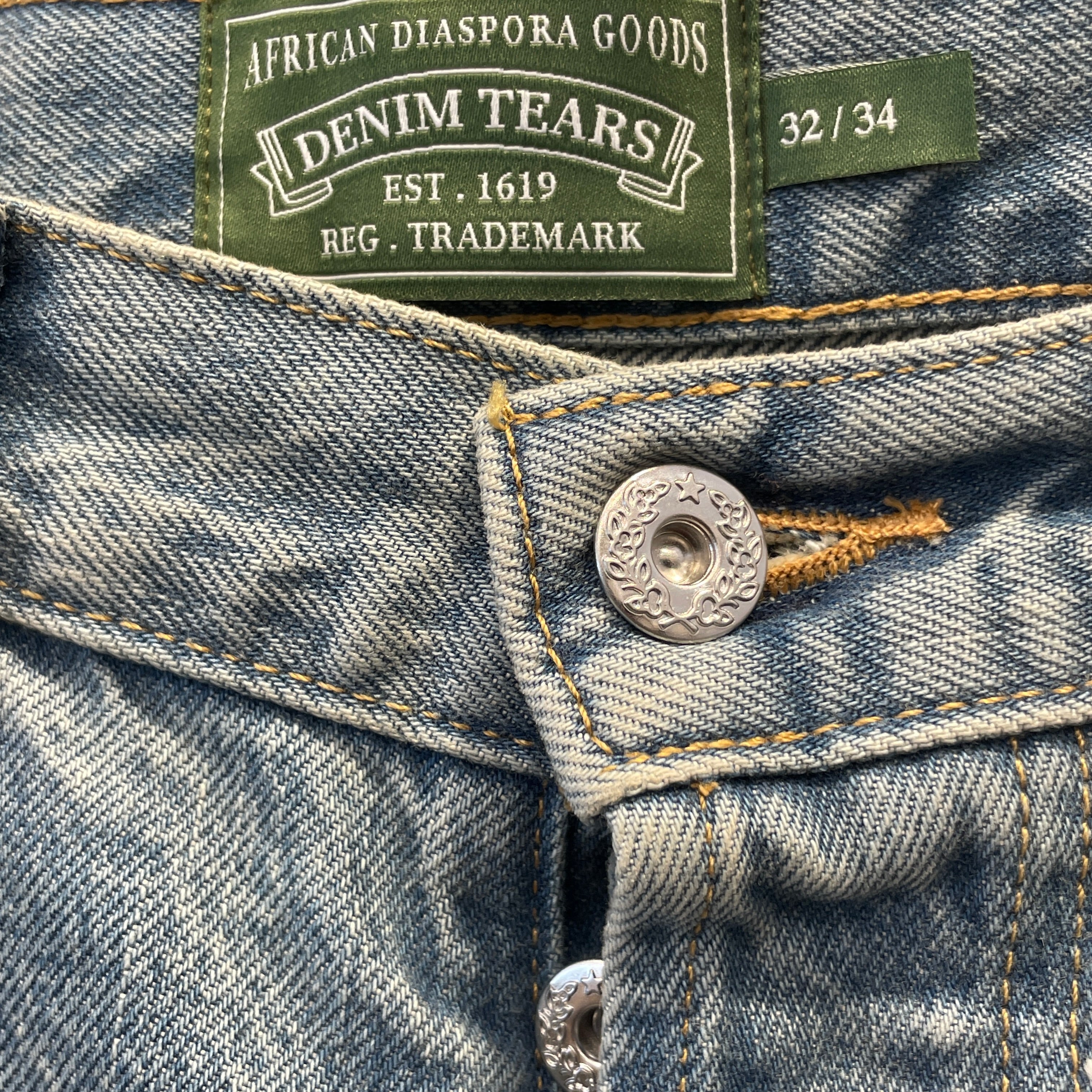DENIM TEARS/Straight Pants/32/Denim/BLU/All Over Print/ view 3
