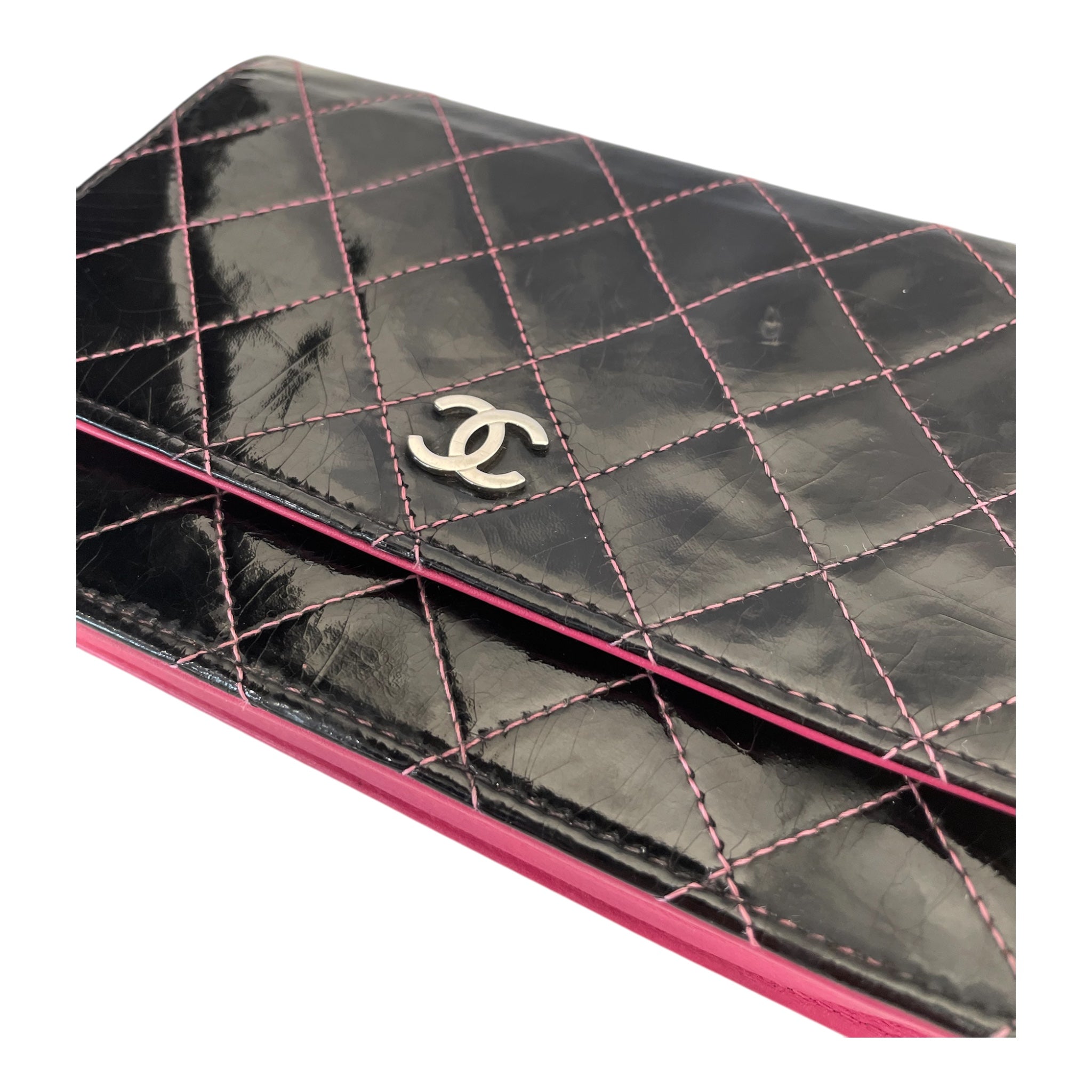 CHANEL/Cross Body Bag/Leather/BLK/Pink and Black Wallet on chain view 9