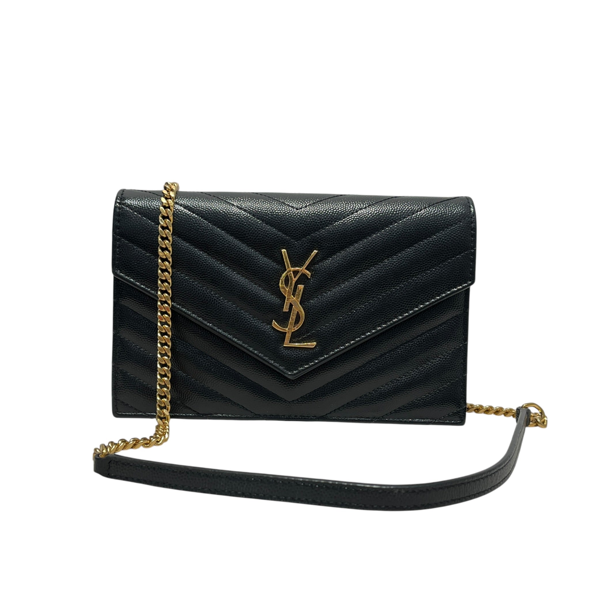 SAINT LAURENT/Cross Body Bag/Leather/BLK/LEATHER ENVELOPE PEBBLE view 1