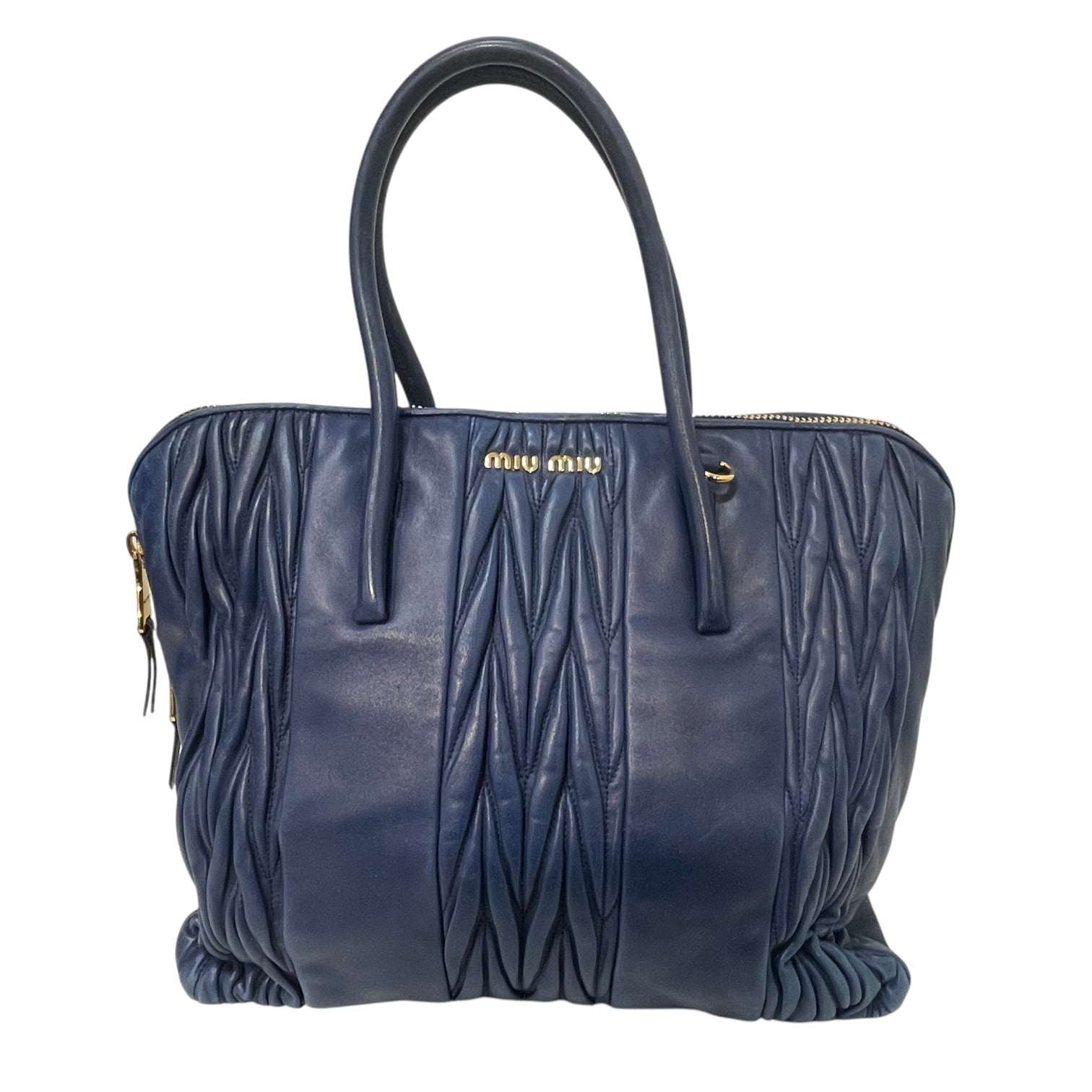 MIU MIU/Tote Bag/Lambskin/BLU/Matelasse Ruche Quilting view 1