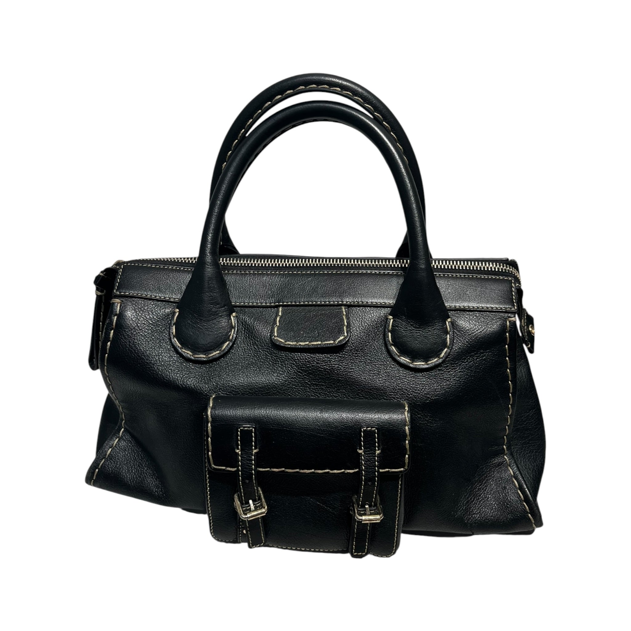 Chloe/Hand Bag/Leather/BLK/chloe edith large white stitch view 1