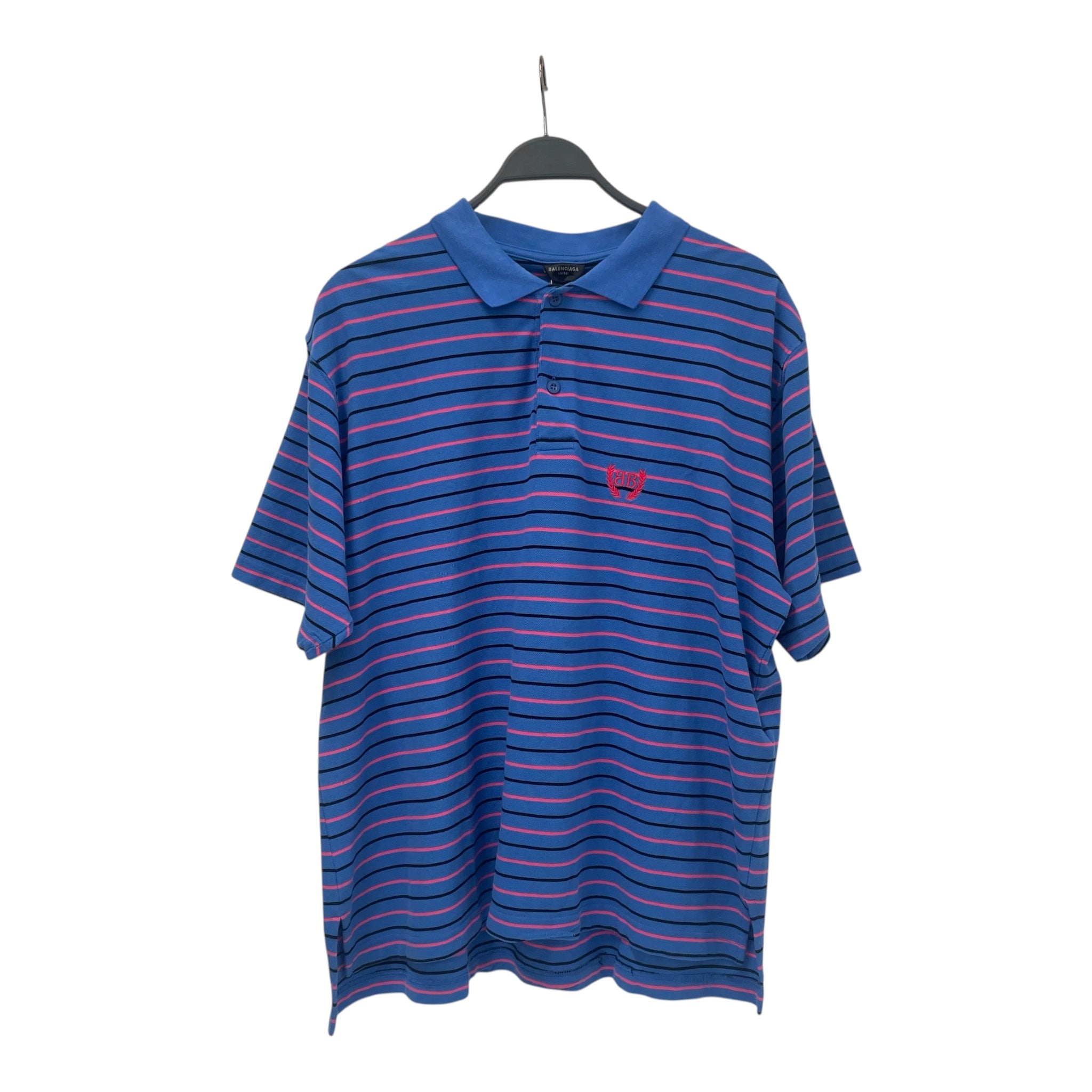 BALENCIAGA/Polo Shirt/S/Cotton/BLU/Stripe/redblackstripe view 1