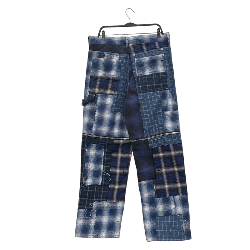 GIVENCHY/Patchwork Checked Wide Leg Double Knee Zip Off Jeans/34