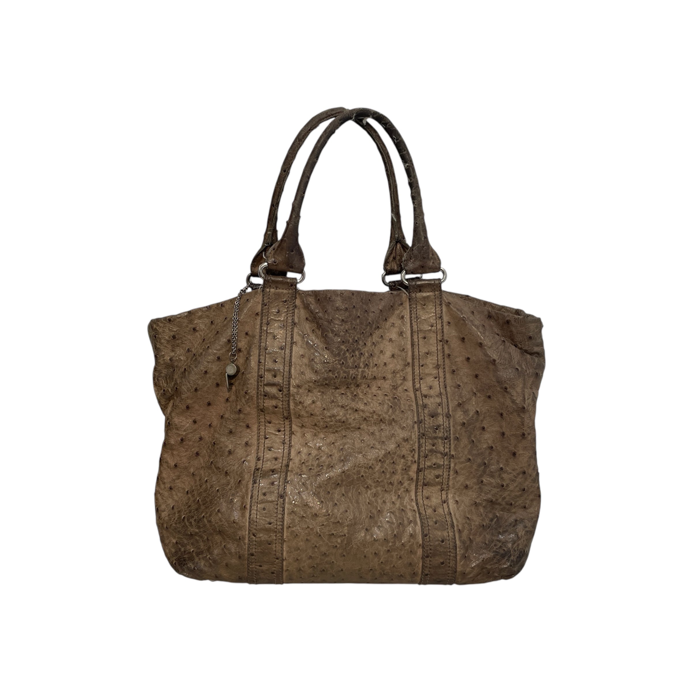 BALENCIAGA/Hand Bag/Leather/BRW/Ostrich Top-Handle Zip-up Bag view 1