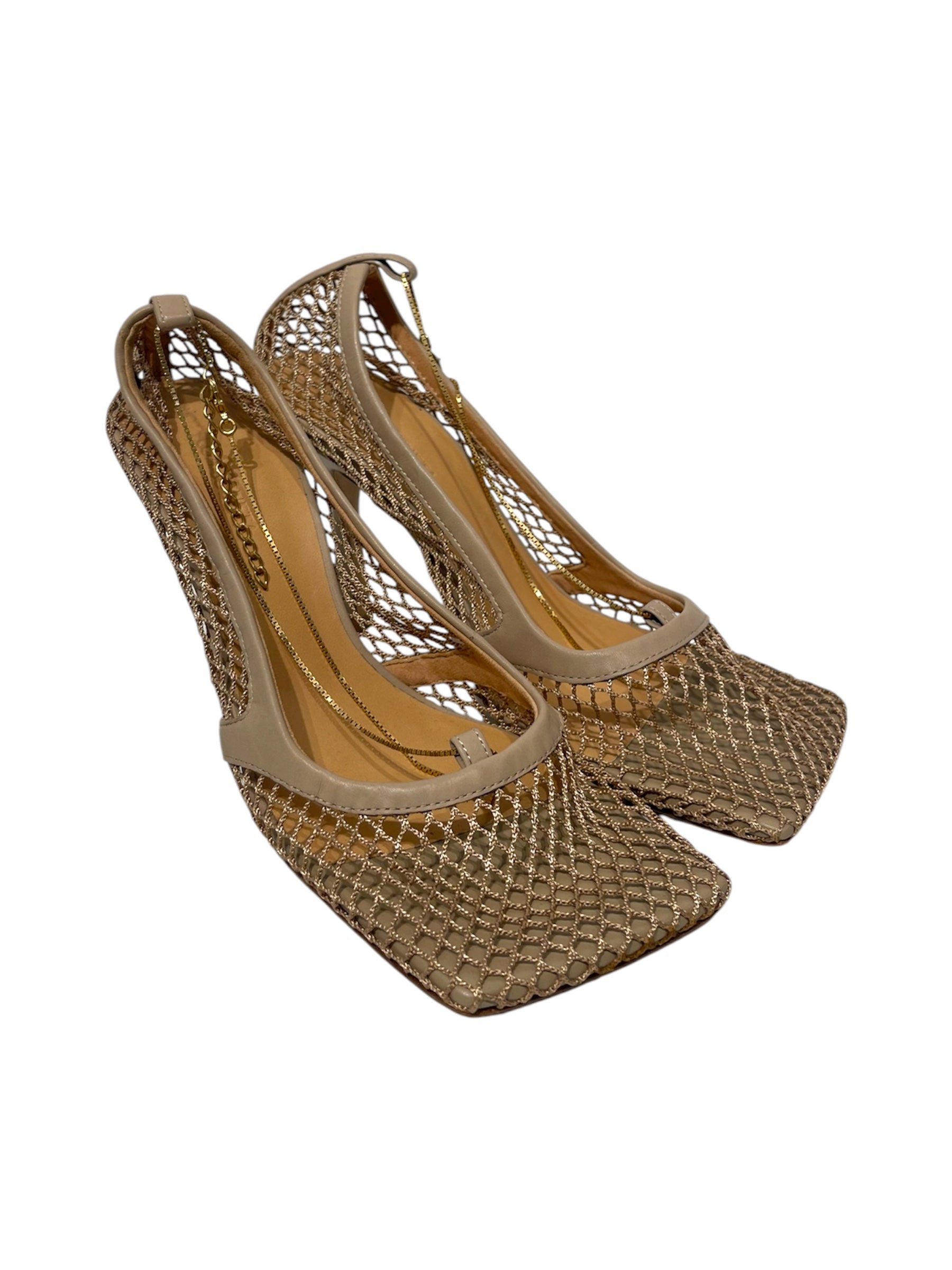 BOTTEGA VENETA/Heels/US 6.5/Cotton/BEG/Netted Gold Chain Heel view 1