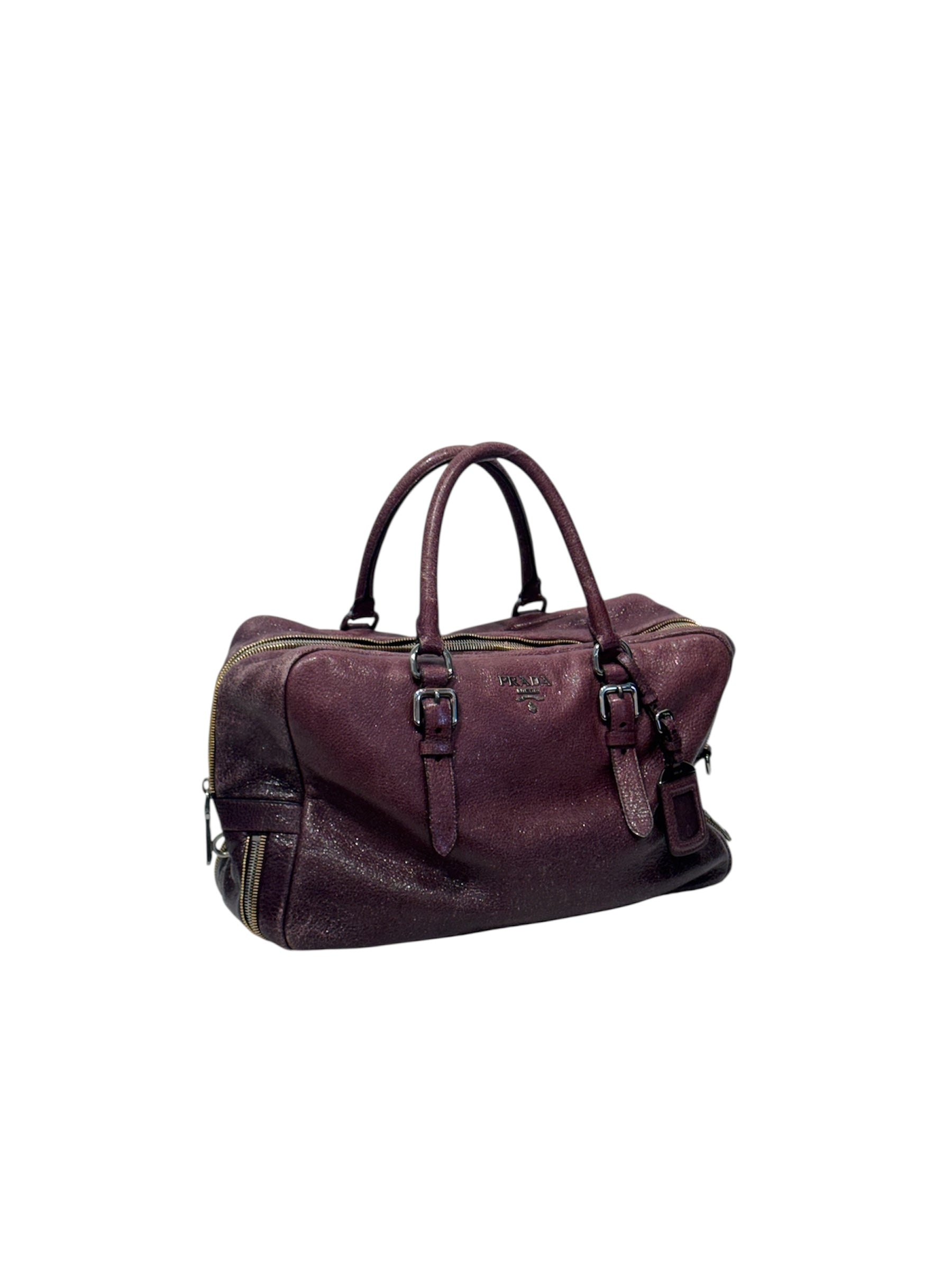 PRADA/Hand Bag/Iridescent/Leather/BRD/Burgandy Bowler Bag view 6