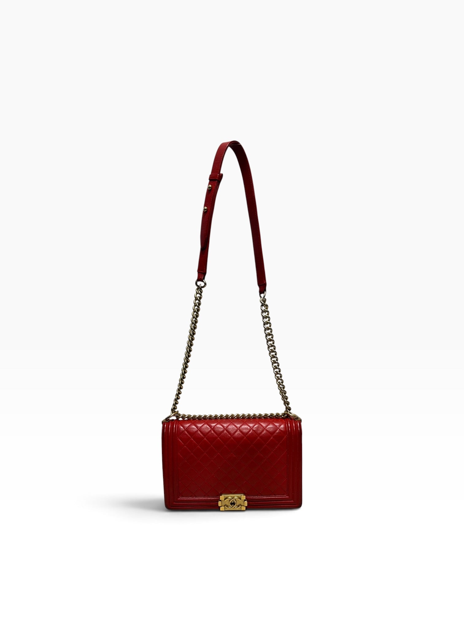 CHANEL/Bag/Leather/RED/BOY BAG QUILTED LAMBSKIN view 1