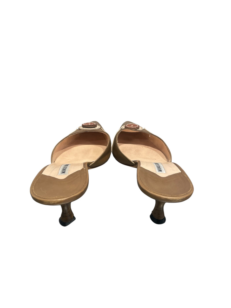 MANOLO BLAHNIK/Heels/EU 40.5/Leather/CML/BUTTON MINI HEELS