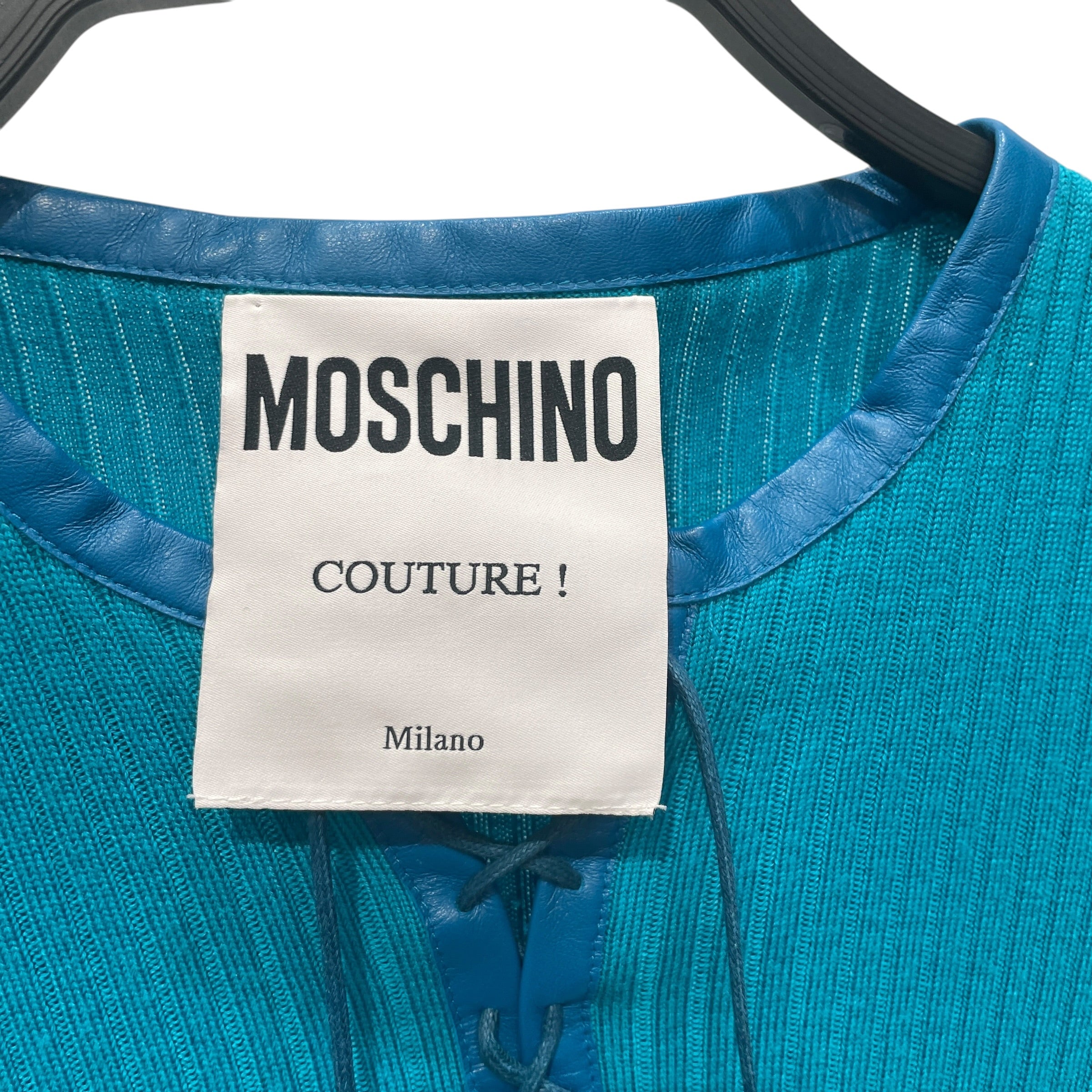 MOSCHINO/SS Blouse/Wool/BLU/RIBBED TOP, LEATHER TIE SLEEV view 3