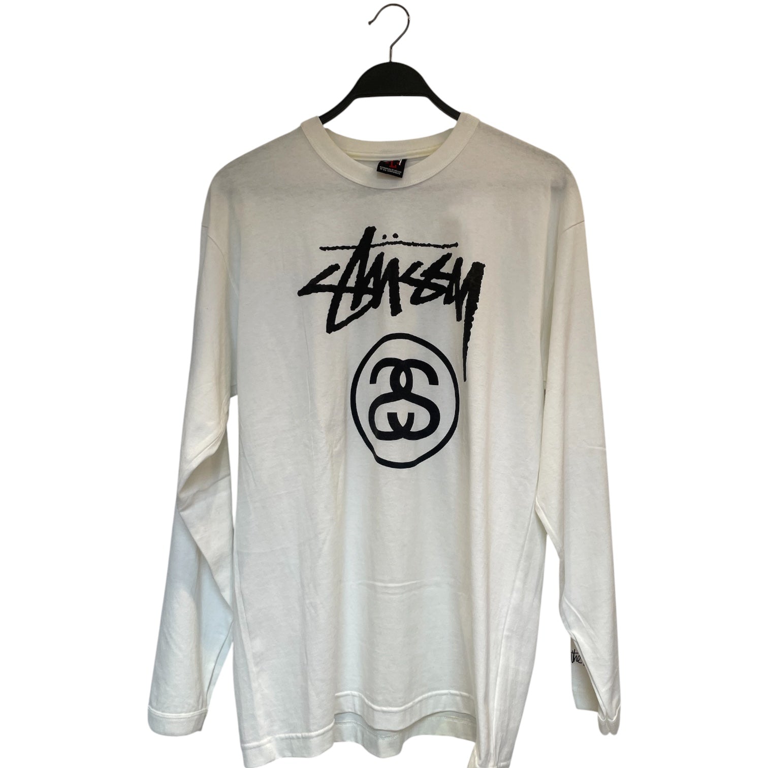STUSSY/LS T-Shirt/L/Cotton/WHT/BLACK LOGO IN MIDDLE view 1