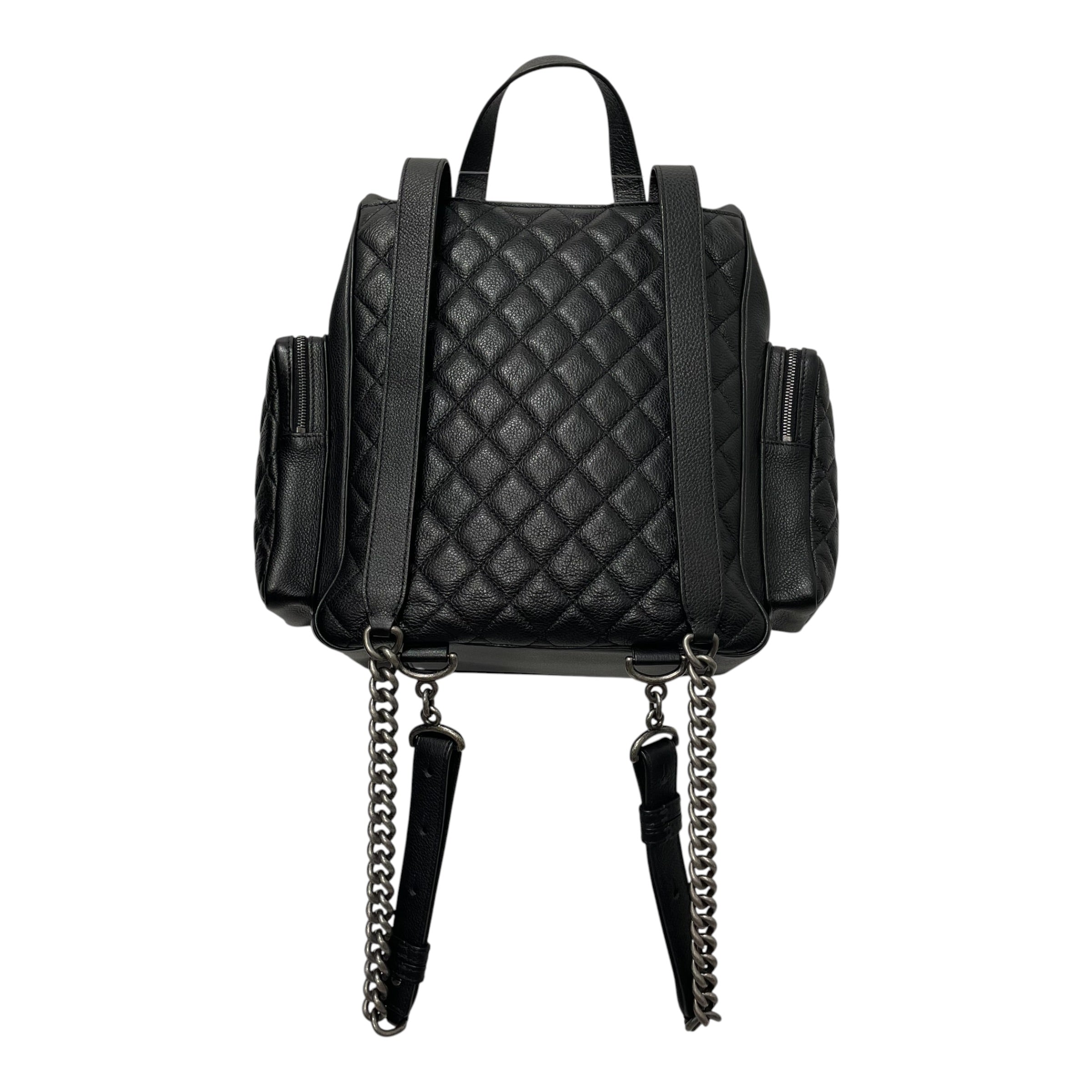 CHANEL/Backpack/Leather/BLK/casual rock airline back pack view 2